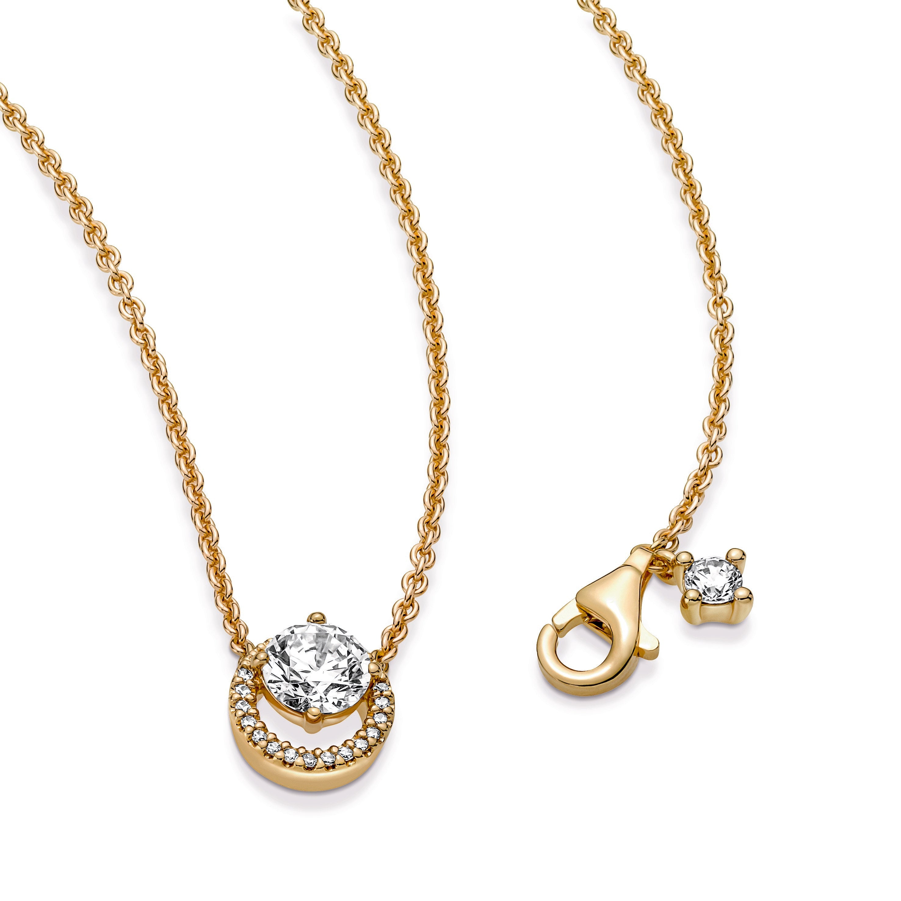 PANDORA Sparkling Round Halo Pendant Collier Necklace 14K Gold Plated Unique Metal Blend Necklaces And Pendants Pendant Necklace Jewelry Gift