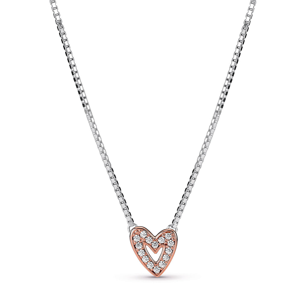PANDORA Sparkling Freehand Heart Necklace 14K Rose Gold Plated Unique Metal Blend Necklaces And Pendants Pendant Necklace Jewelry Gift