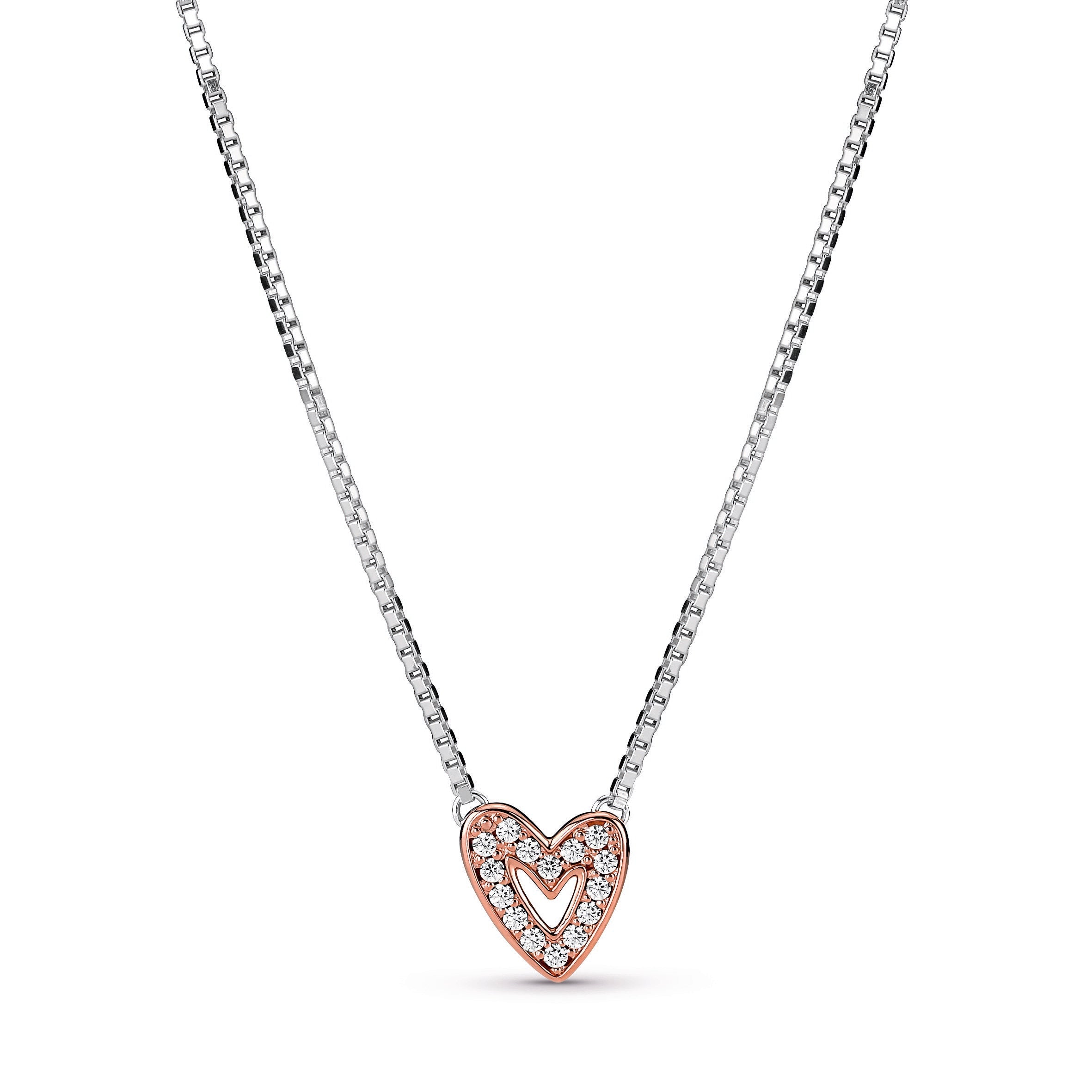 PANDORA Sparkling Freehand Heart Necklace 14K Rose Gold Plated Unique Metal Blend Necklaces And Pendants Pendant Necklace Jewelry Gift