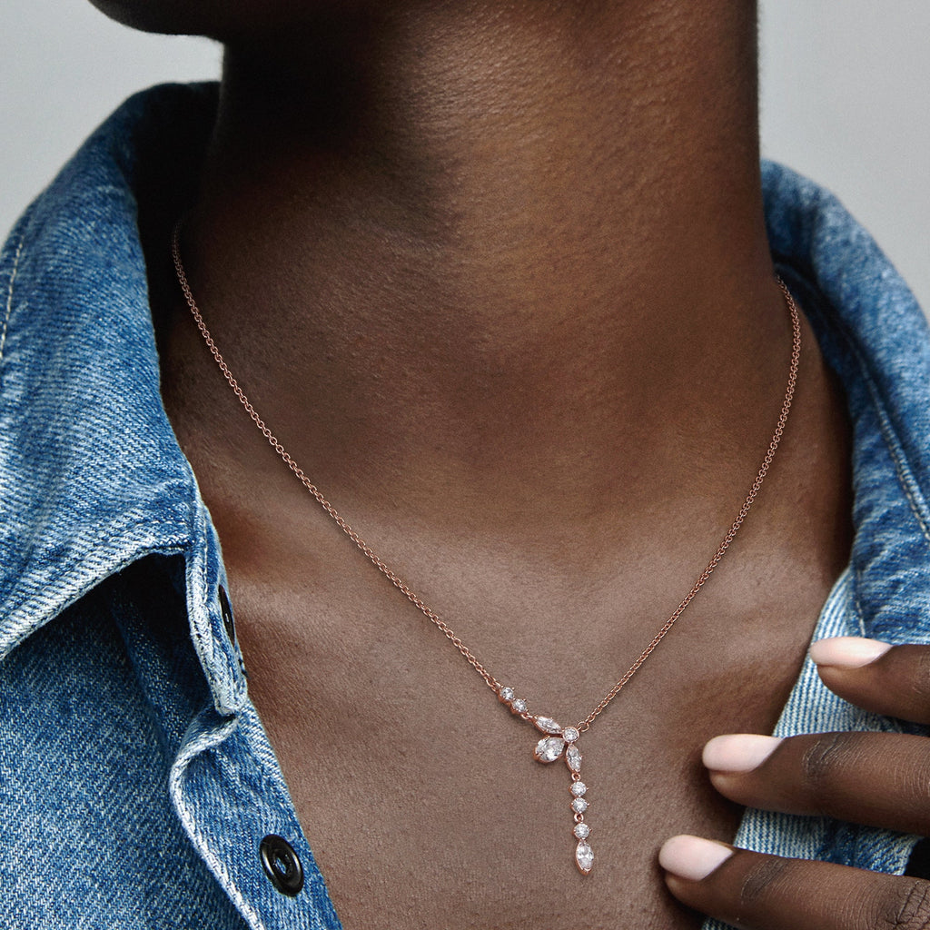 PANDORA Sparkling Herbarium Cluster Drop Collier Necklace 14K Rose Gold Plated Unique Metal Blend Necklaces And Pendants Pendant Necklace Jewelry Gift