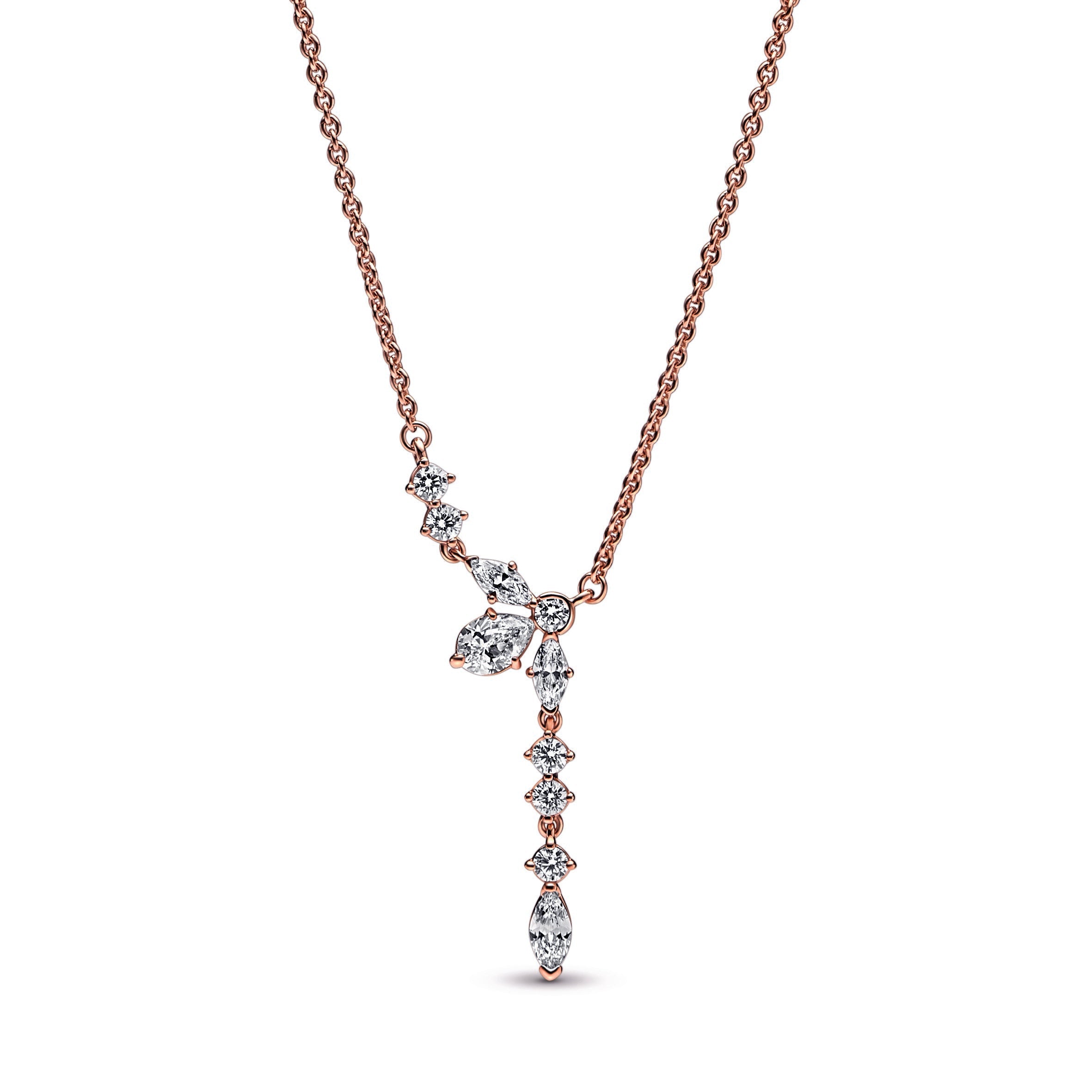 PANDORA Sparkling Herbarium Cluster Drop Collier Necklace 14K Rose Gold Plated Unique Metal Blend Necklaces And Pendants Pendant Necklace Jewelry Gift