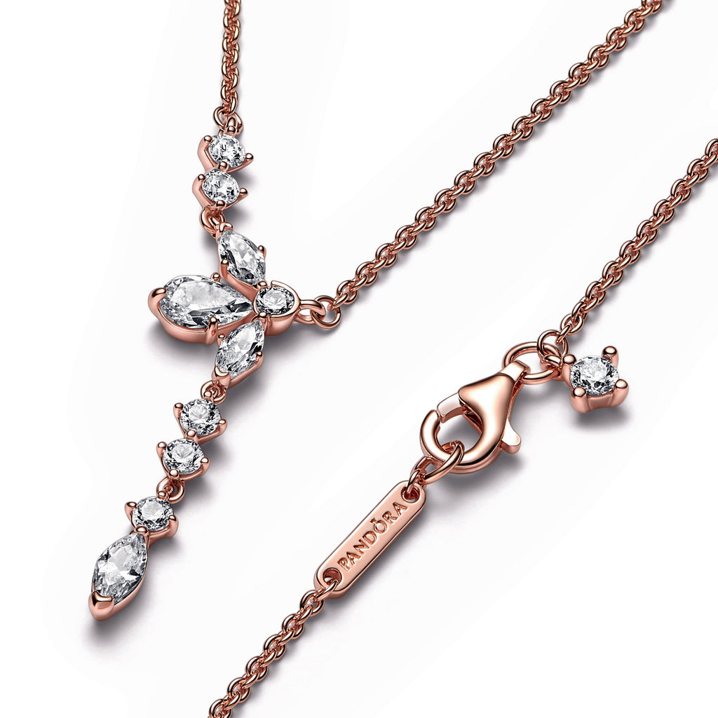 PANDORA Sparkling Herbarium Cluster Drop Collier Necklace 14K Rose Gold Plated Unique Metal Blend Necklaces And Pendants Pendant Necklace Jewelry Gift