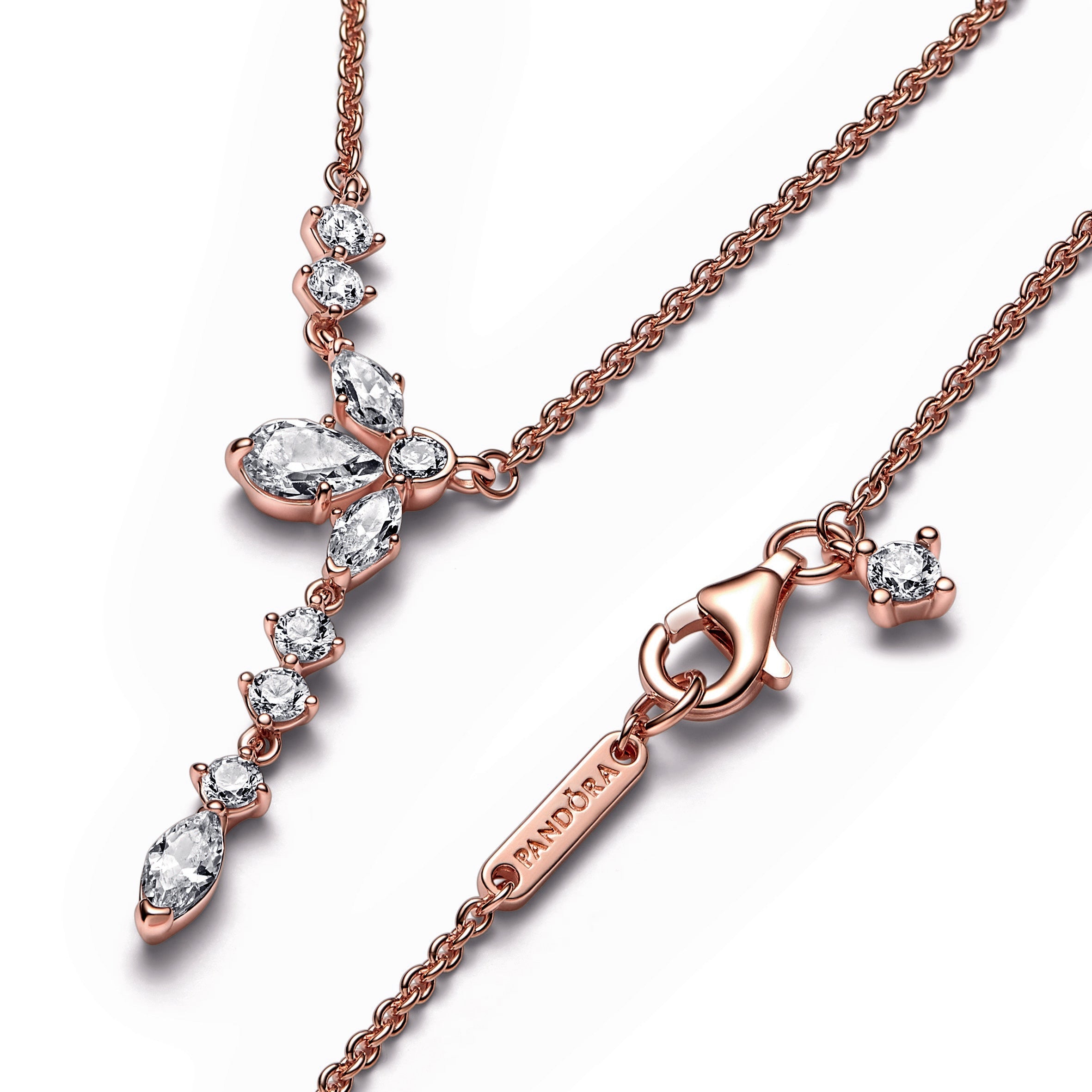 PANDORA Sparkling Herbarium Cluster Drop Collier Necklace 14K Rose Gold Plated Unique Metal Blend Necklaces And Pendants Pendant Necklace Jewelry Gift