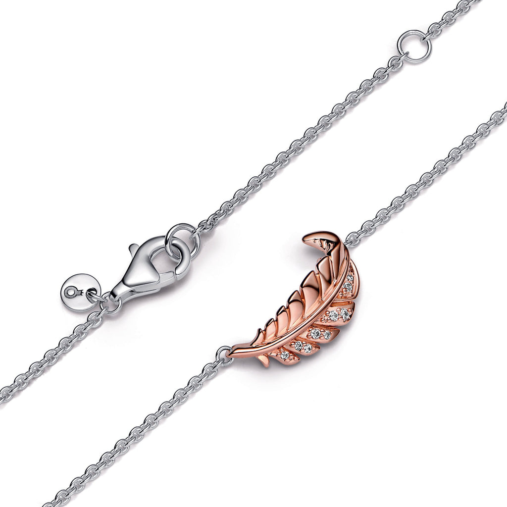 PANDORA Two-Tone Floating Curved Feather Collier Necklace 14K Rose Gold Plated Unique Metal Blend Necklaces And Pendants Pendant Necklace Jewelry Gift
