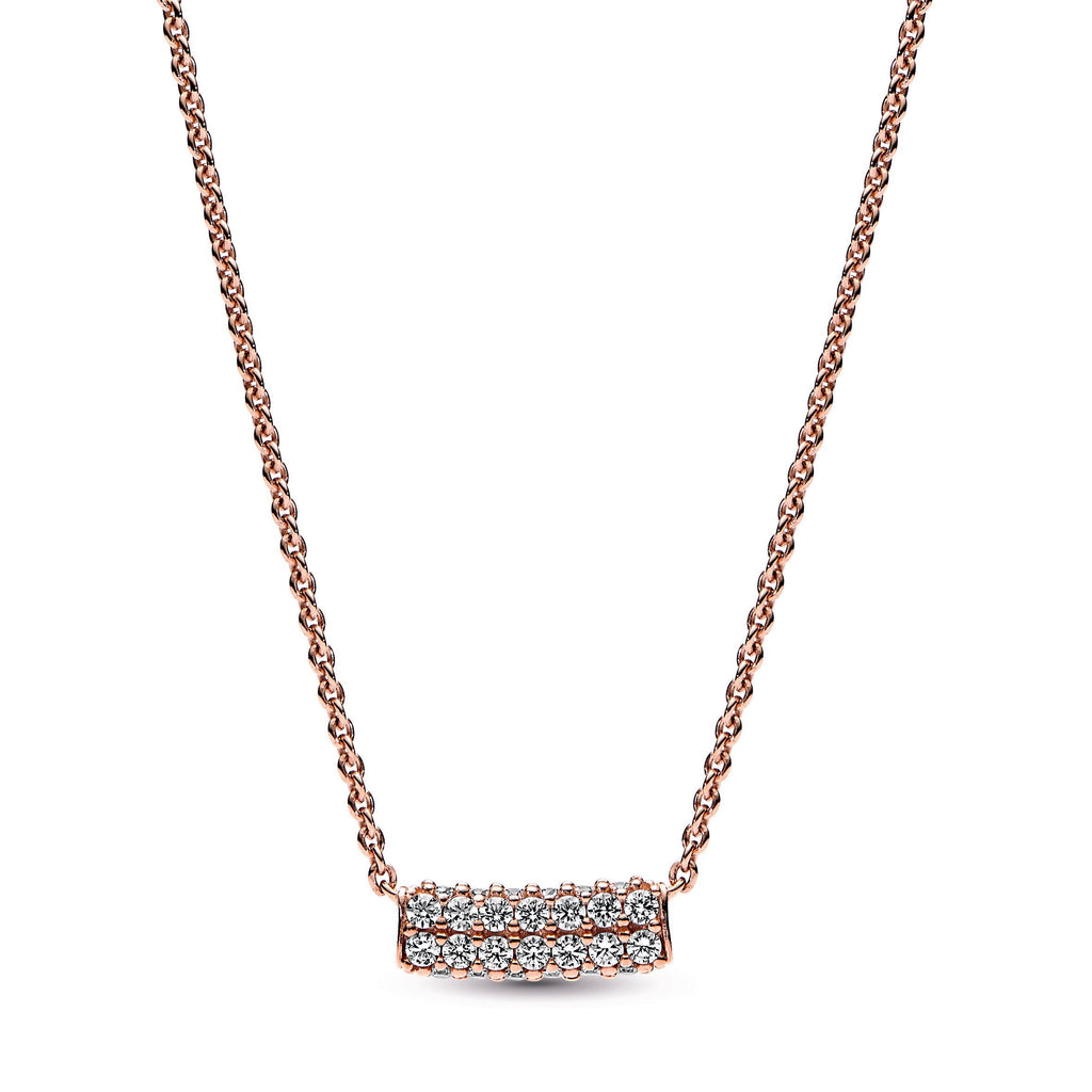 PANDORA Timeless Pavé Double-row Bar Collier Necklace 14K Rose Gold Plated Unique Metal Blend Pink Weddings Necklaces And Pendants Pendant Necklace