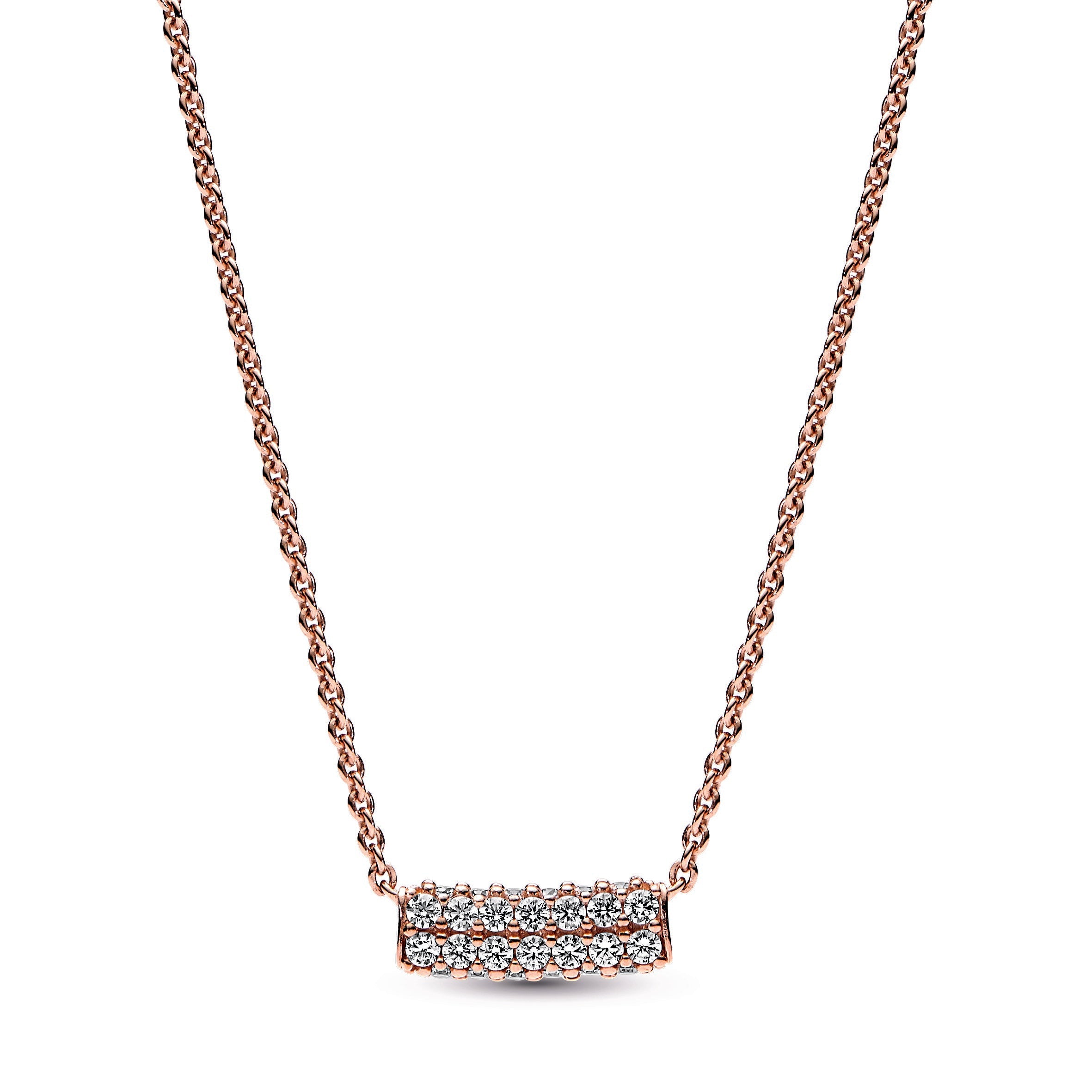 PANDORA Timeless Pavé Double-row Bar Collier Necklace 14K Rose Gold Plated Unique Metal Blend Pink Weddings Necklaces And Pendants Pendant Necklace