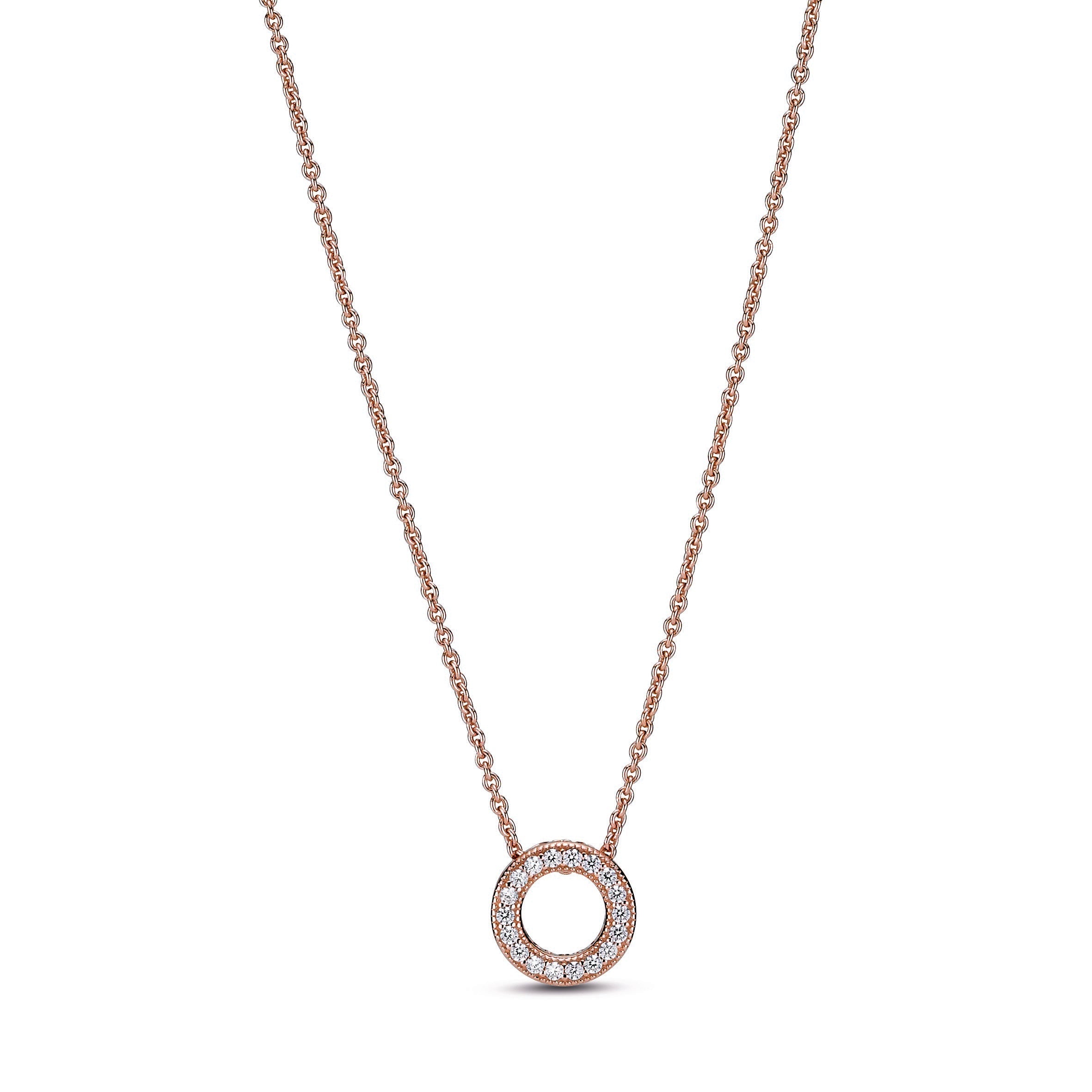 PANDORA Logo Pavé Circle Collier Necklace 14K Rose Gold Plated Unique Metal Blend Necklaces And Pendants Pendant Necklace Jewelry Gift