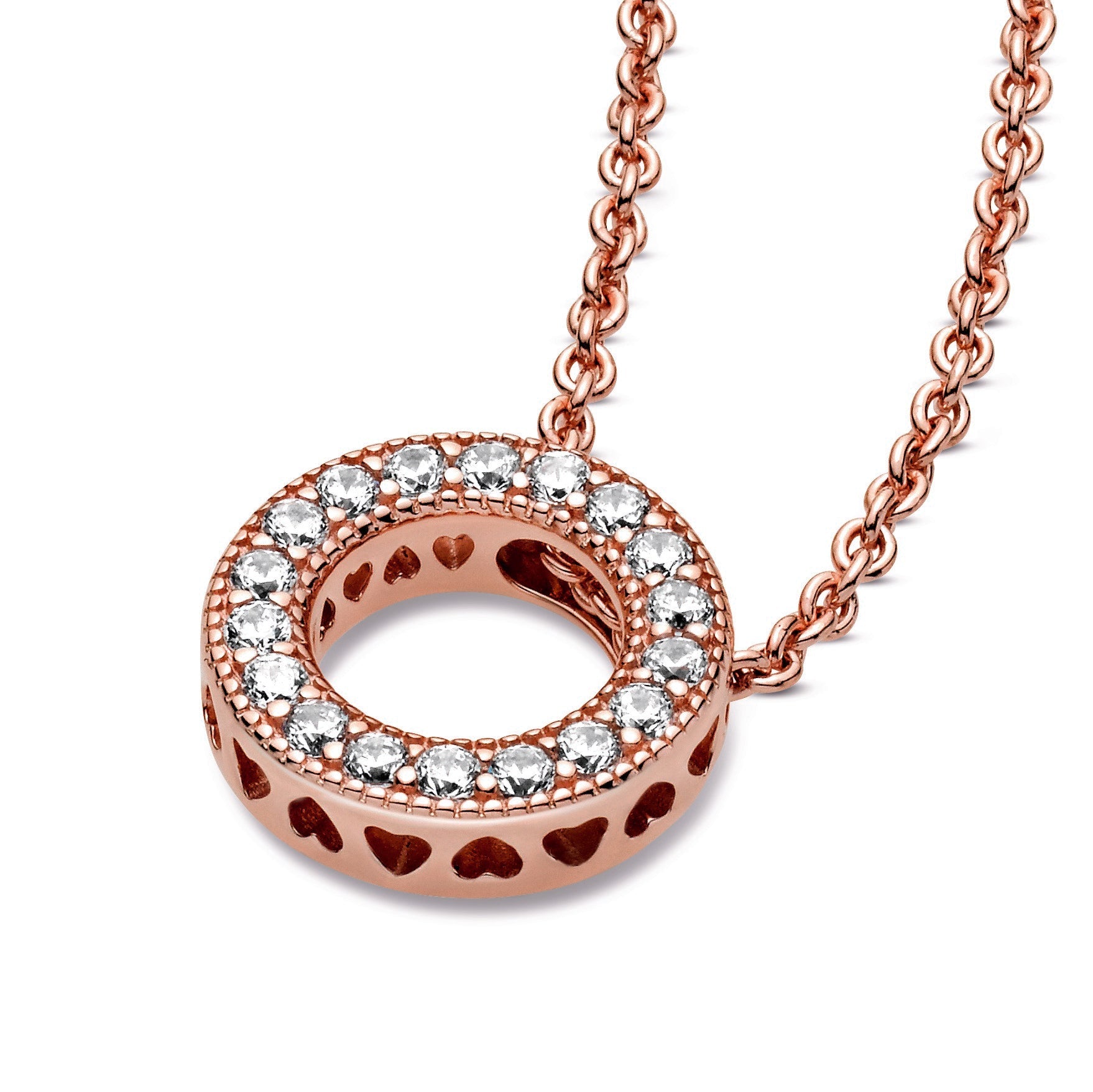 PANDORA Logo Pavé Circle Collier Necklace 14K Rose Gold Plated Unique Metal Blend Necklaces And Pendants Pendant Necklace Jewelry Gift