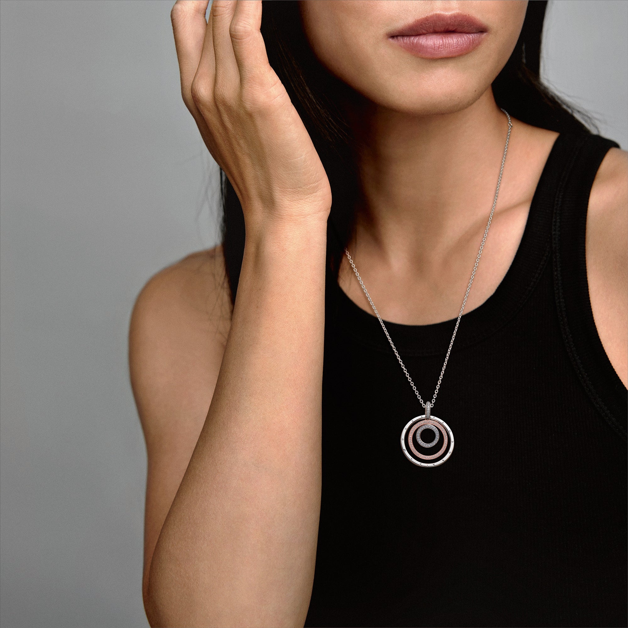 PANDORA Two-tone Circles Pendant And Necklace 14K Rose Gold Plated Unique Metal Blend Necklaces And Pendants Pendant Necklace Jewelry Gift