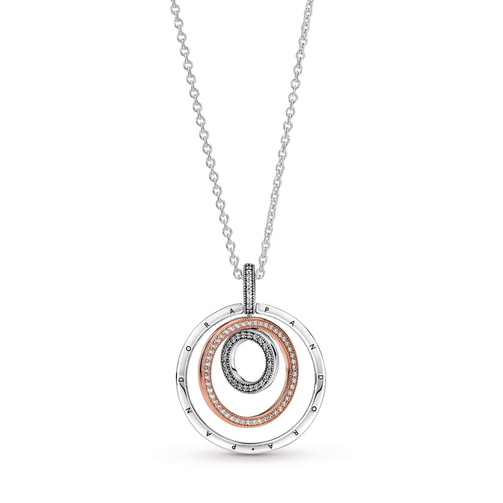PANDORA Two-tone Circles Pendant And Necklace 14K Rose Gold Plated Unique Metal Blend Necklaces And Pendants Pendant Necklace Jewelry Gift