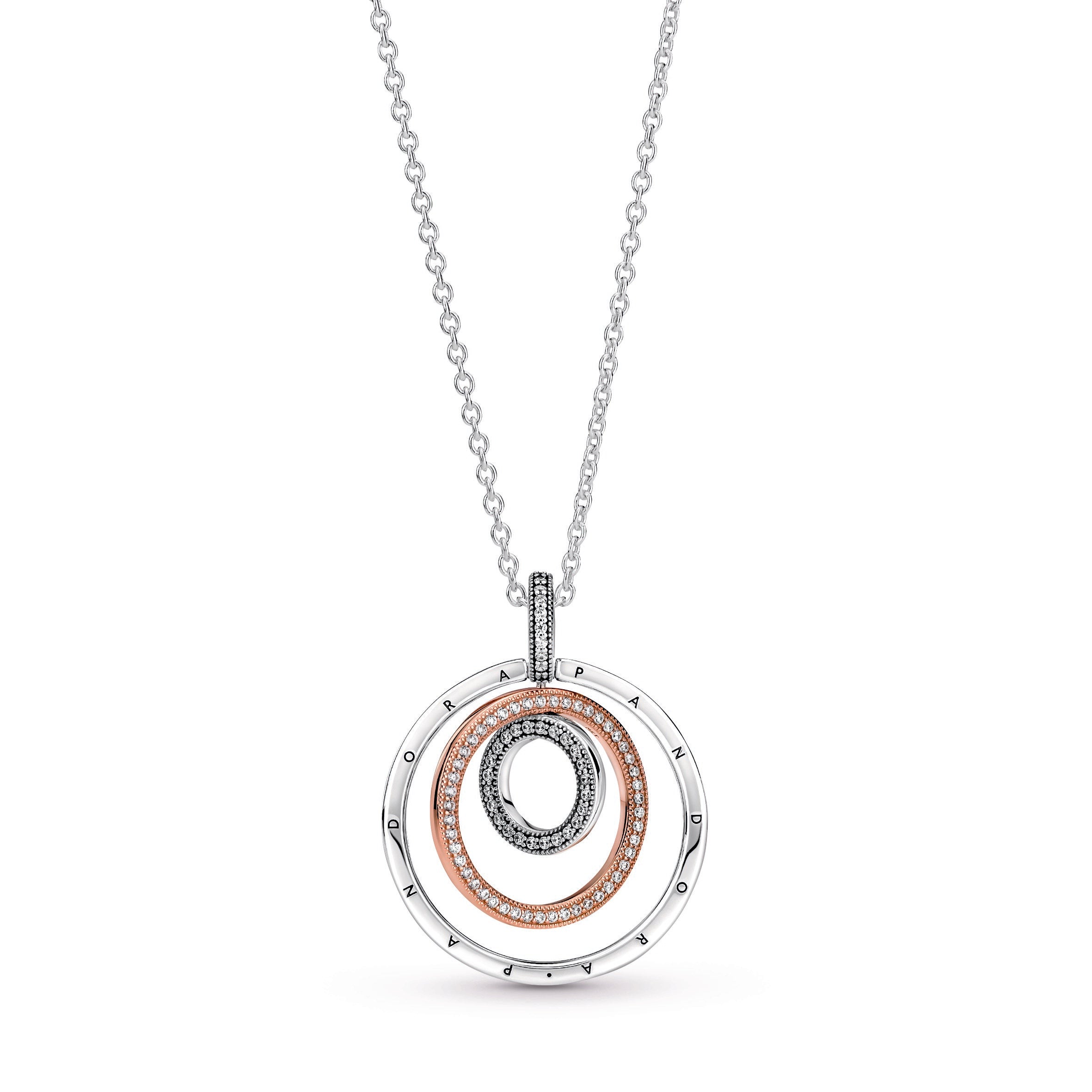 PANDORA Two-tone Circles Pendant And Necklace 14K Rose Gold Plated Unique Metal Blend Necklaces And Pendants Pendant Necklace Jewelry Gift