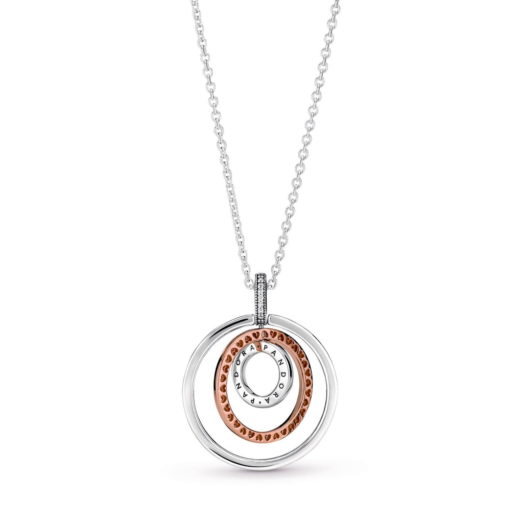 PANDORA Two-tone Circles Pendant And Necklace 14K Rose Gold Plated Unique Metal Blend Necklaces And Pendants Pendant Necklace Jewelry Gift