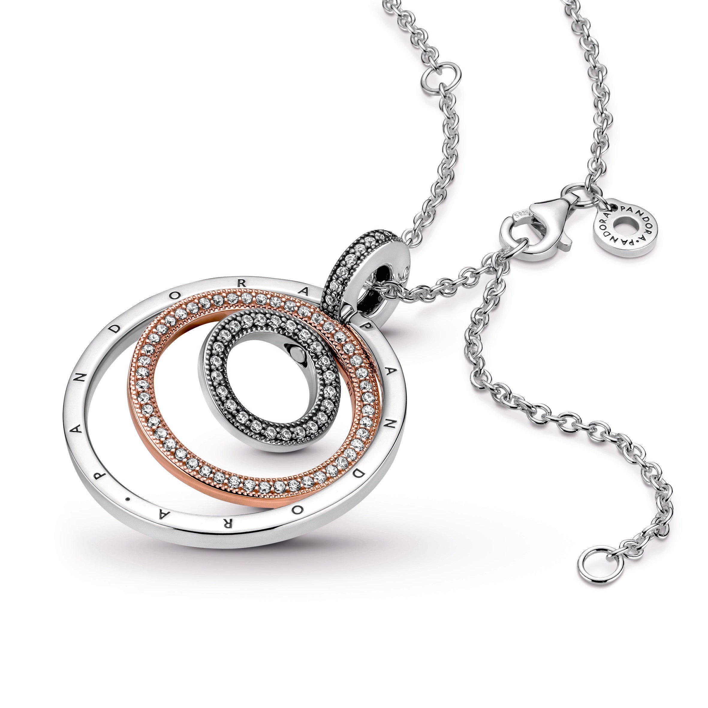 PANDORA Two-tone Circles Pendant And Necklace 14K Rose Gold Plated Unique Metal Blend Necklaces And Pendants Pendant Necklace Jewelry Gift