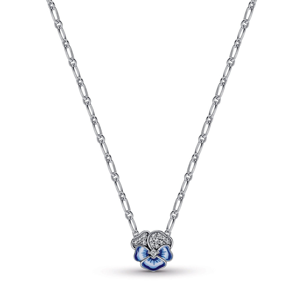 PANDORA Blue Pansy Flower Pendant Necklace Enamel Necklaces And Pendants Jewelry Gift
