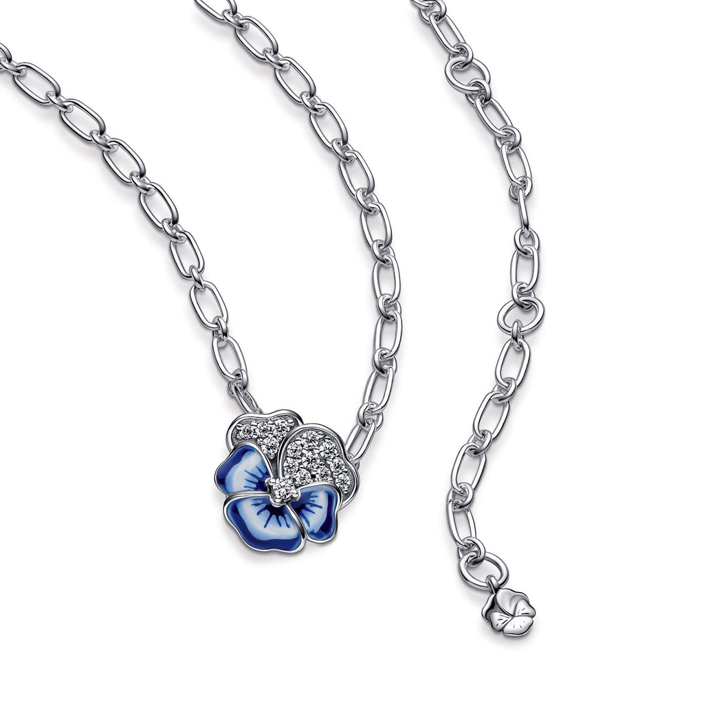 PANDORA Blue Pansy Flower Pendant Necklace Enamel Necklaces And Pendants Jewelry Gift