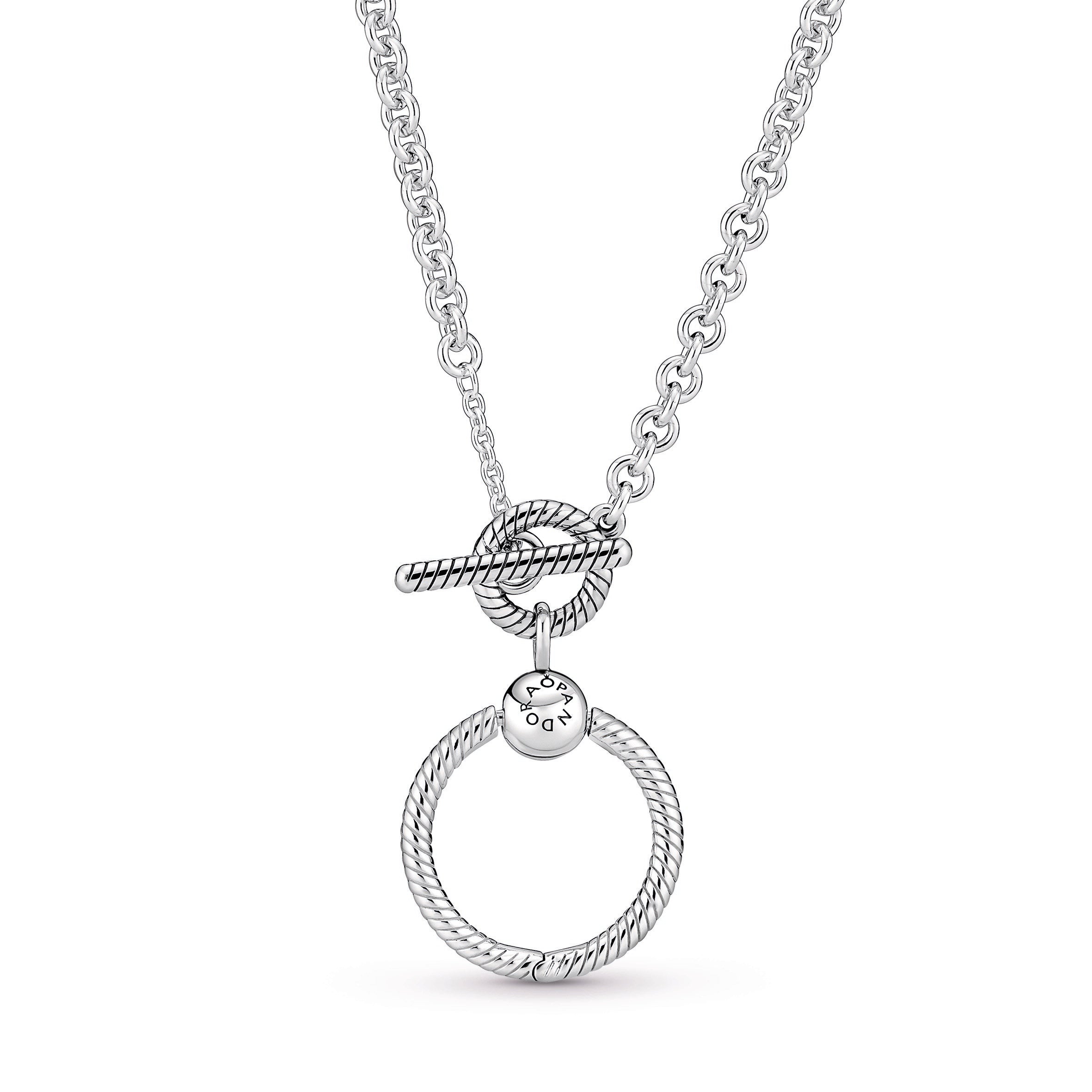 PANDORA Moments O Pendant T-bar Necklace Sterling Silver Pendant Necklace Jewelry Gift