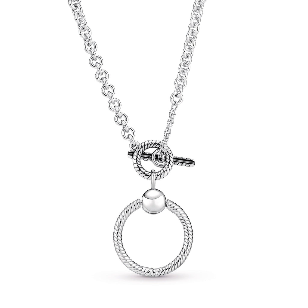 PANDORA Moments O Pendant T-bar Necklace Sterling Silver Pendant Necklace Jewelry Gift