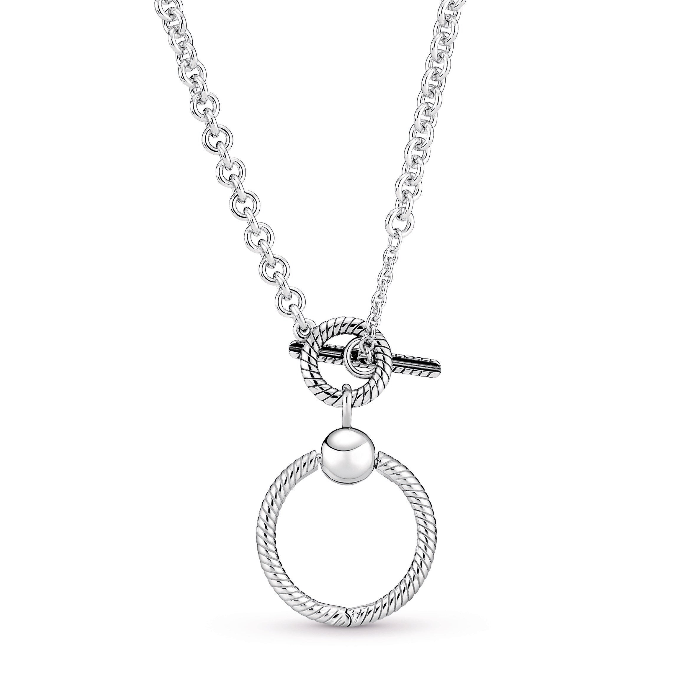 PANDORA Moments O Pendant T-bar Necklace Sterling Silver Pendant Necklace Jewelry Gift