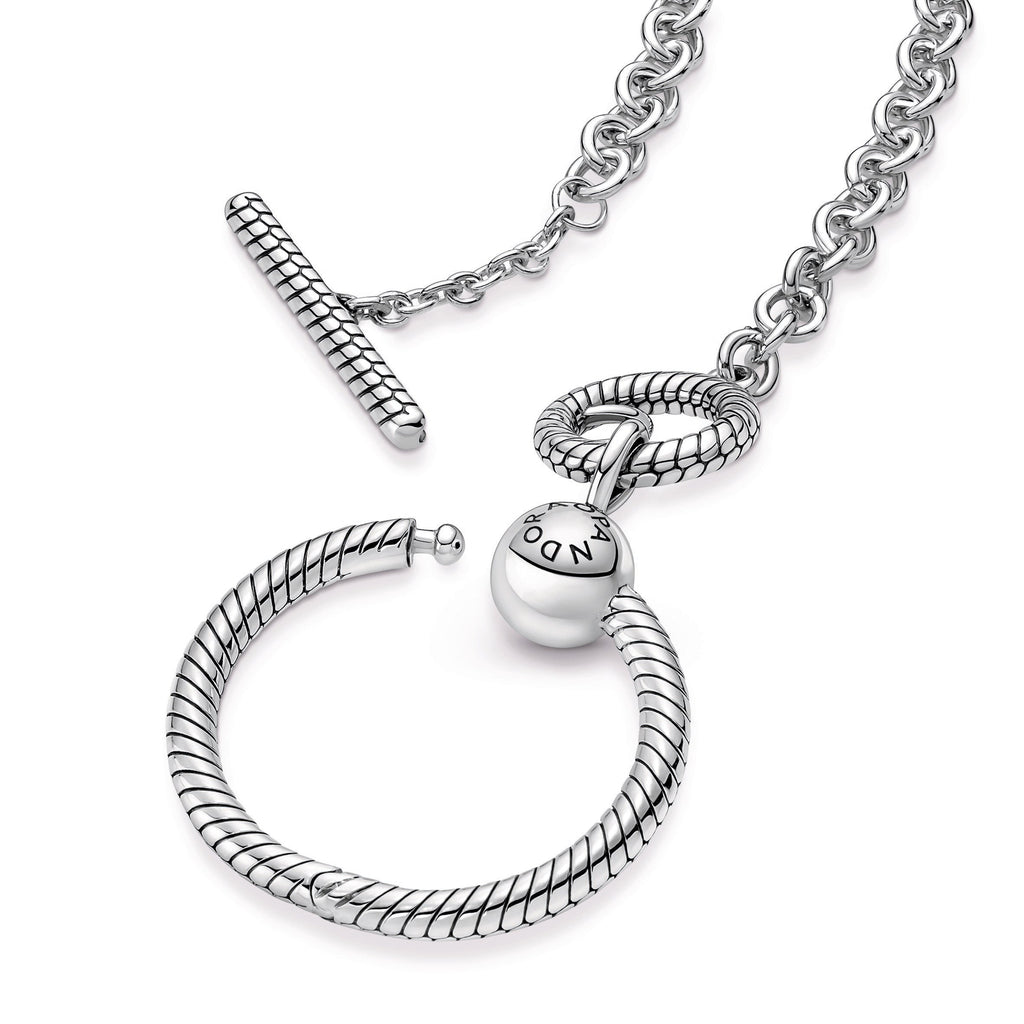 PANDORA Moments O Pendant T-bar Necklace Sterling Silver Pendant Necklace Jewelry Gift