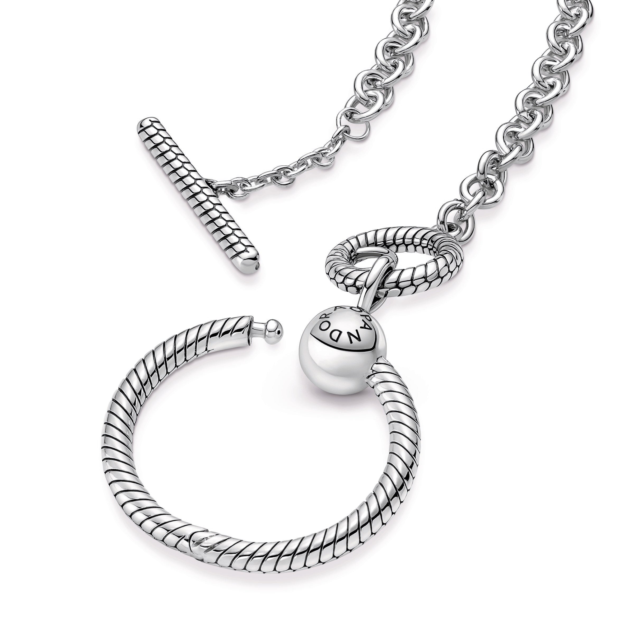 PANDORA Moments O Pendant T-bar Necklace Sterling Silver Pendant Necklace Jewelry Gift
