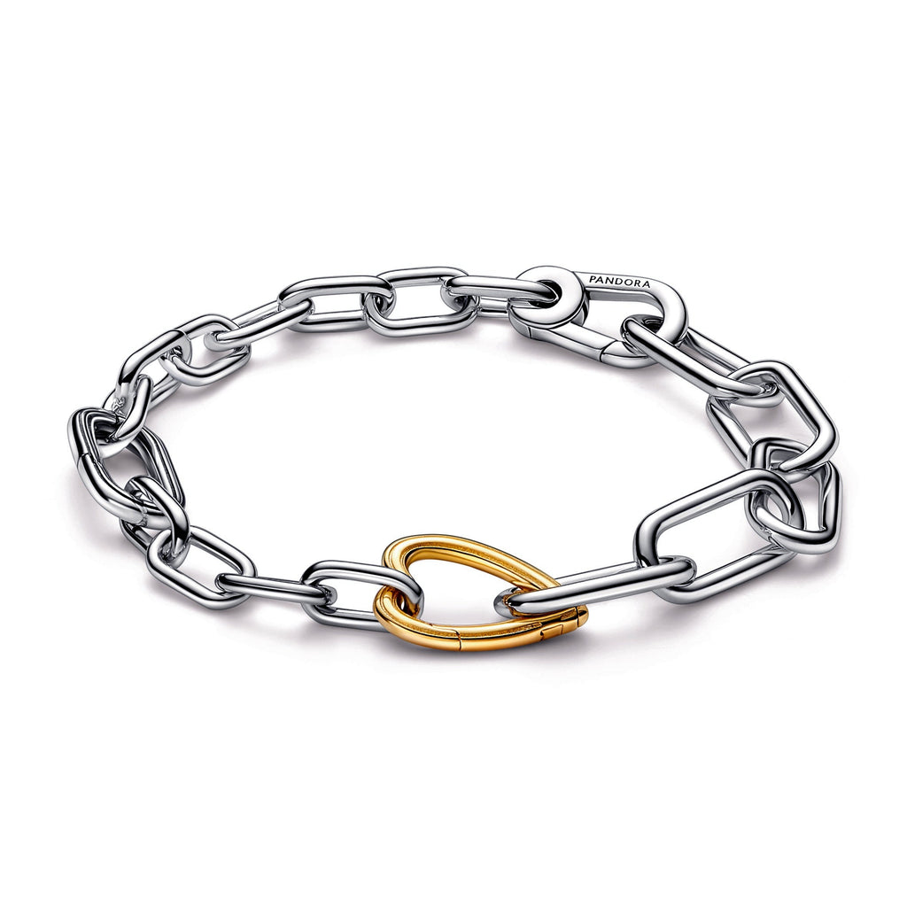 PANDORA ME Two-tone Heart Link Chain Bracelet 14K Gold Plated Unique Metal Blend Bracelets Jewelry Gift