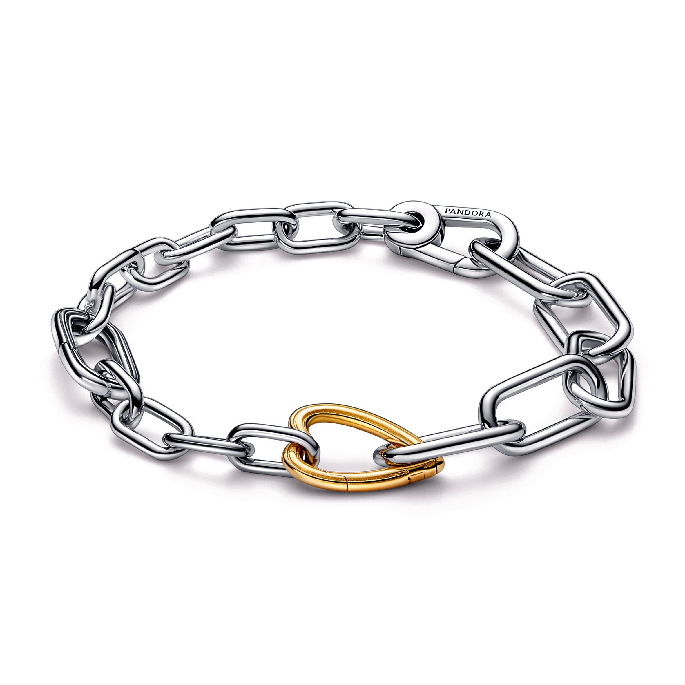 PANDORA ME Two-tone Heart Link Chain Bracelet 14K Gold Plated Unique Metal Blend Bracelets Jewelry Gift