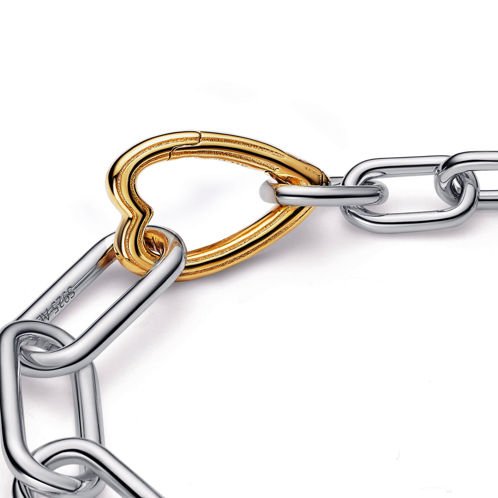 PANDORA ME Two-tone Heart Link Chain Bracelet 14K Gold Plated Unique Metal Blend Bracelets Jewelry Gift