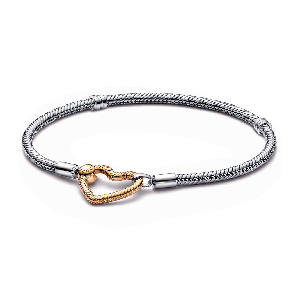 PANDORA Moments Heart Closure Snake Chain Bracelet 14K Gold Plated Unique Metal Blend Bracelets Jewelry Gift