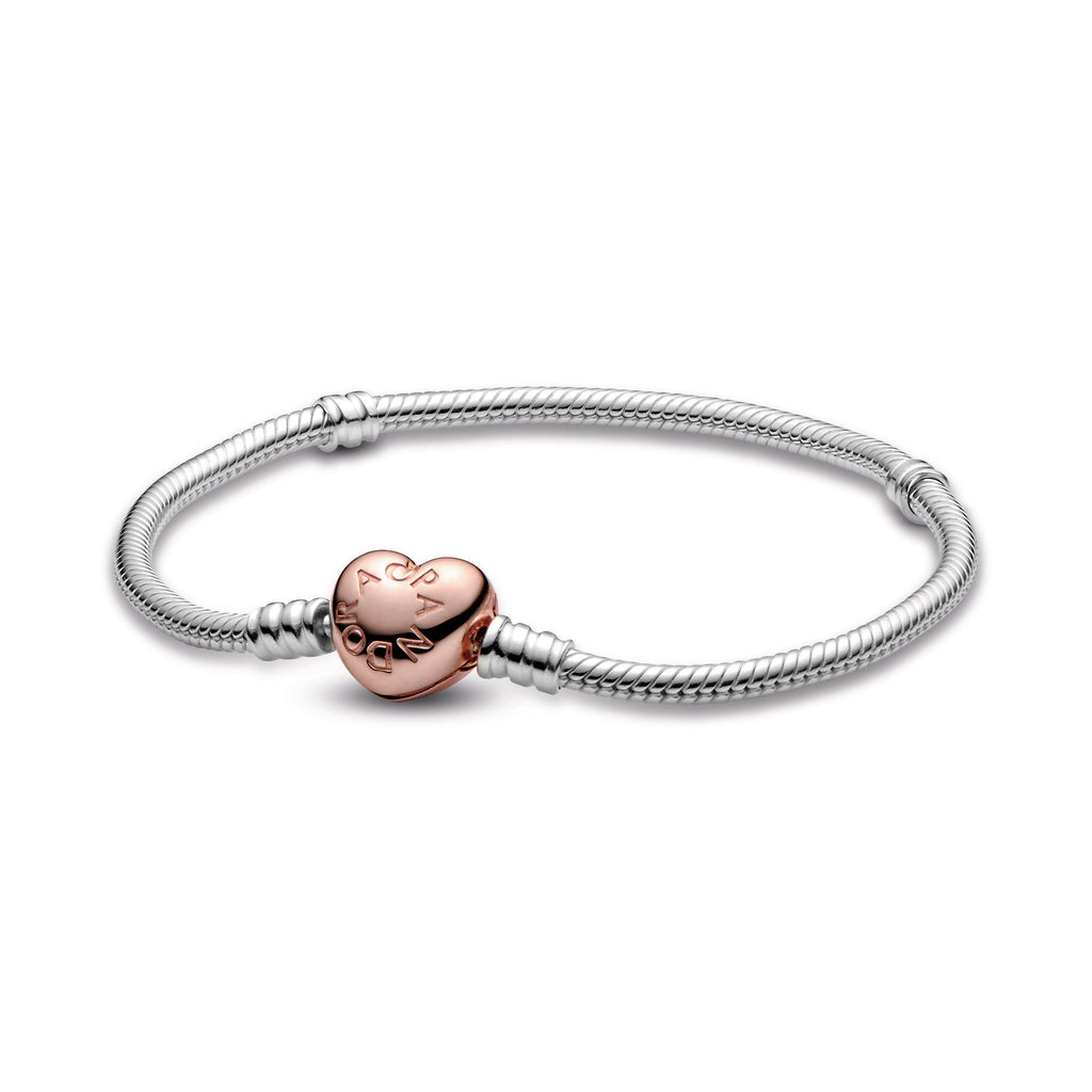 PANDORA Moments Heart And Snake Chain Bracelet 14K Rose Gold Plated Unique Metal Blend Bracelets Jewelry Gift