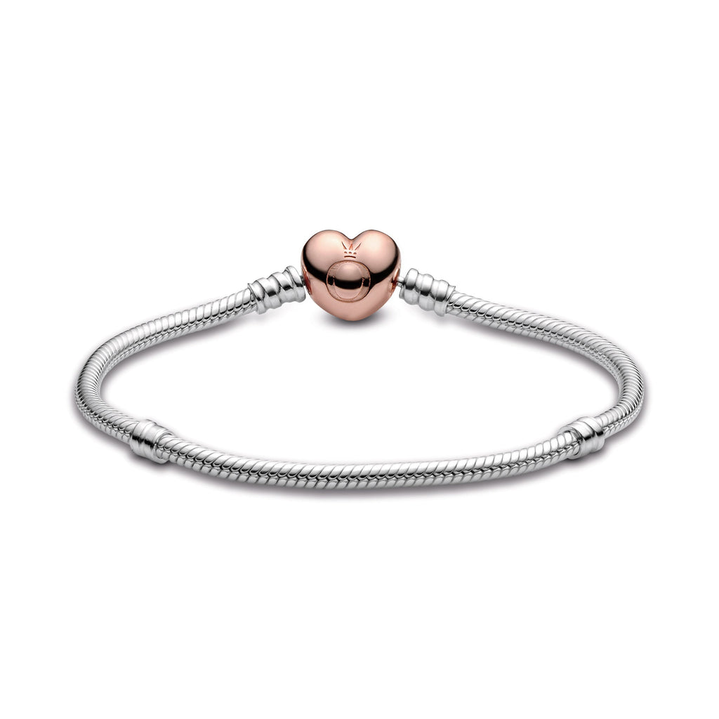 PANDORA Moments Heart And Snake Chain Bracelet 14K Rose Gold Plated Unique Metal Blend Bracelets Jewelry Gift