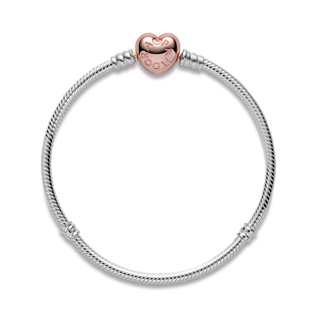 PANDORA Moments Heart And Snake Chain Bracelet 14K Rose Gold Plated Unique Metal Blend Bracelets Jewelry Gift