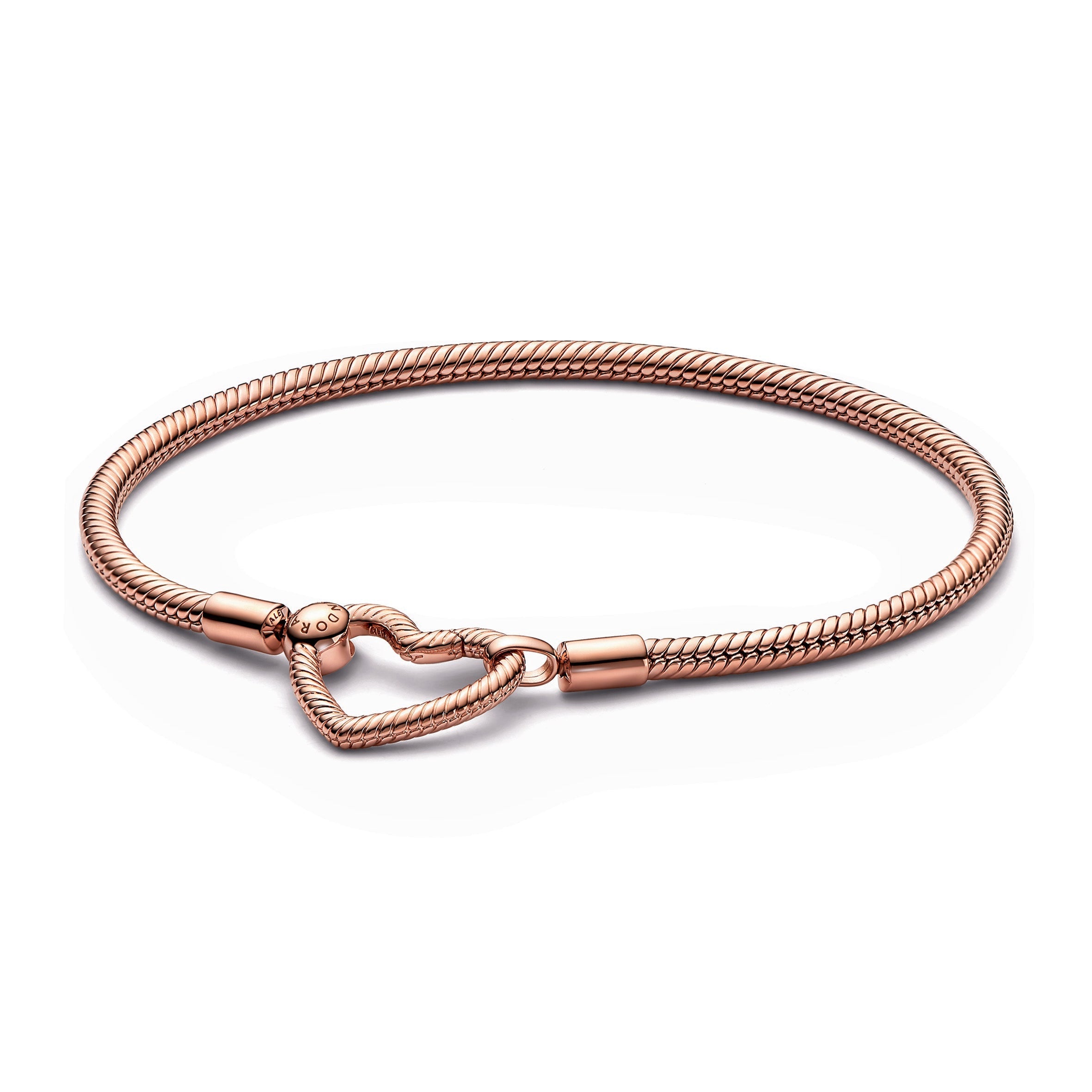PANDORA Moments Heart Closure Snake Chain Bracelet 14K Rose Gold Plated Unique Metal Blend Bracelets Jewelry Gift