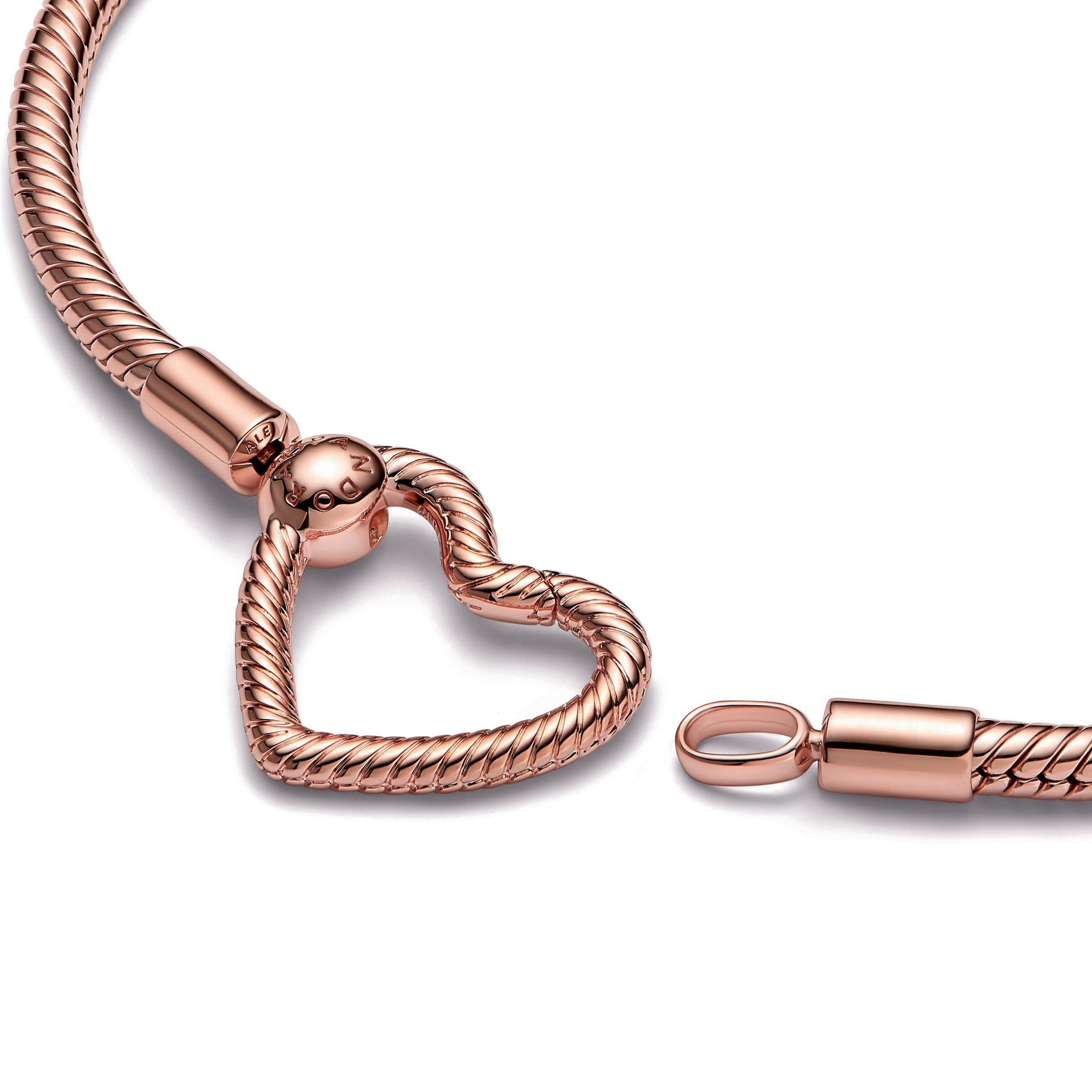PANDORA Moments Heart Closure Snake Chain Bracelet 14K Rose Gold Plated Unique Metal Blend Bracelets Jewelry Gift