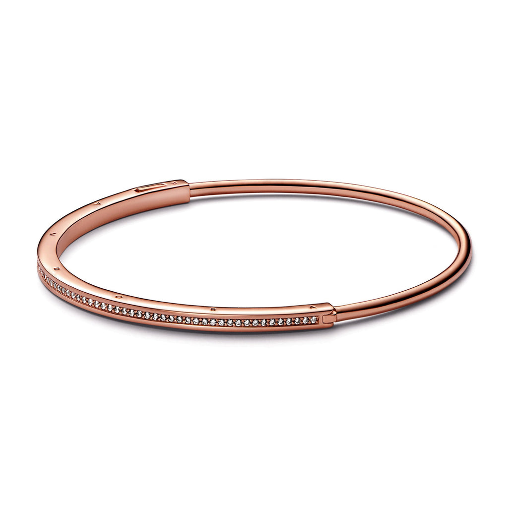 PANDORA Signature I-D Pavé Bangle 14K Rose Gold Plated Unique Metal Blend Bracelets Chain Bracelet Jewelry Gift