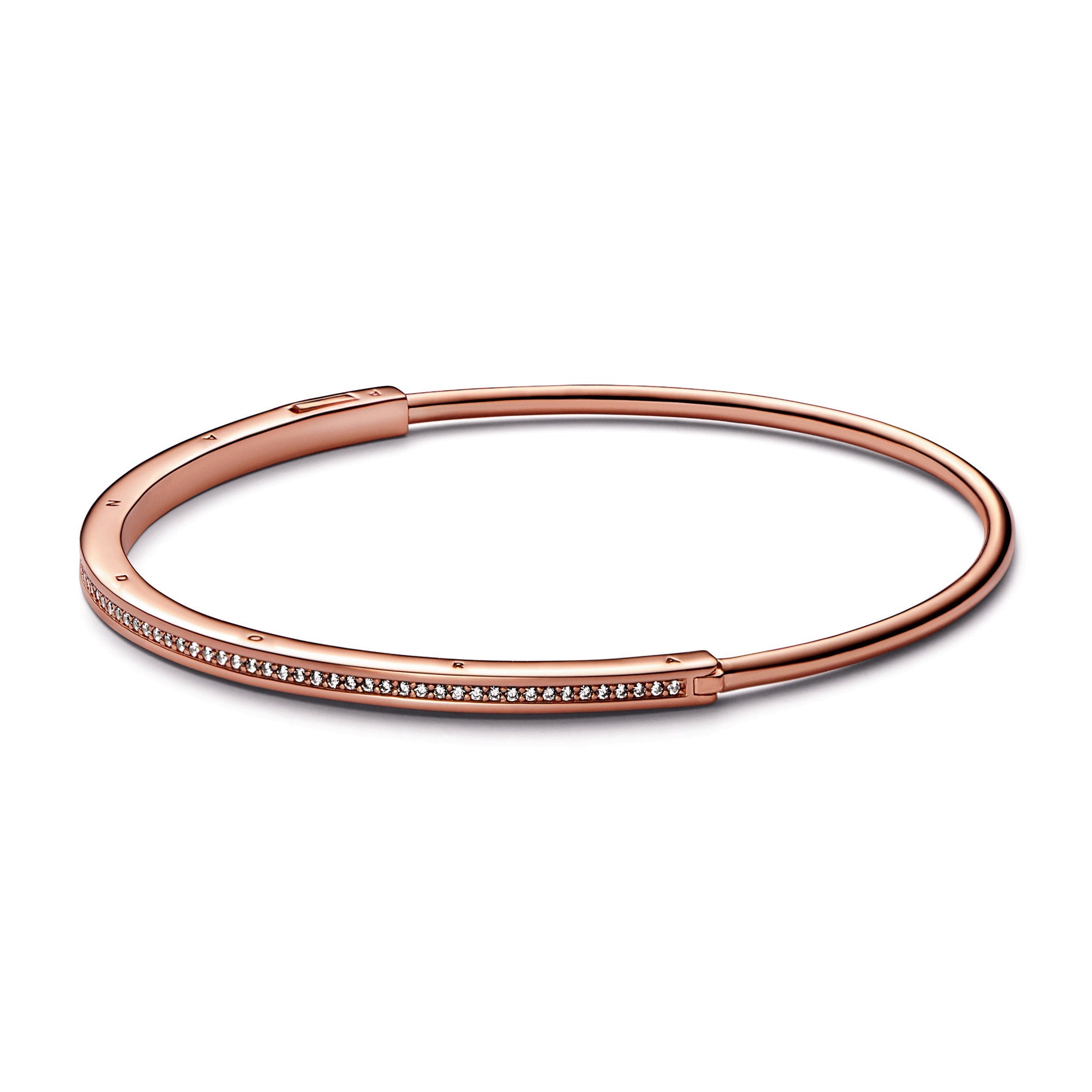 PANDORA Signature I-D Pavé Bangle 14K Rose Gold Plated Unique Metal Blend Bracelets Chain Bracelet Jewelry Gift