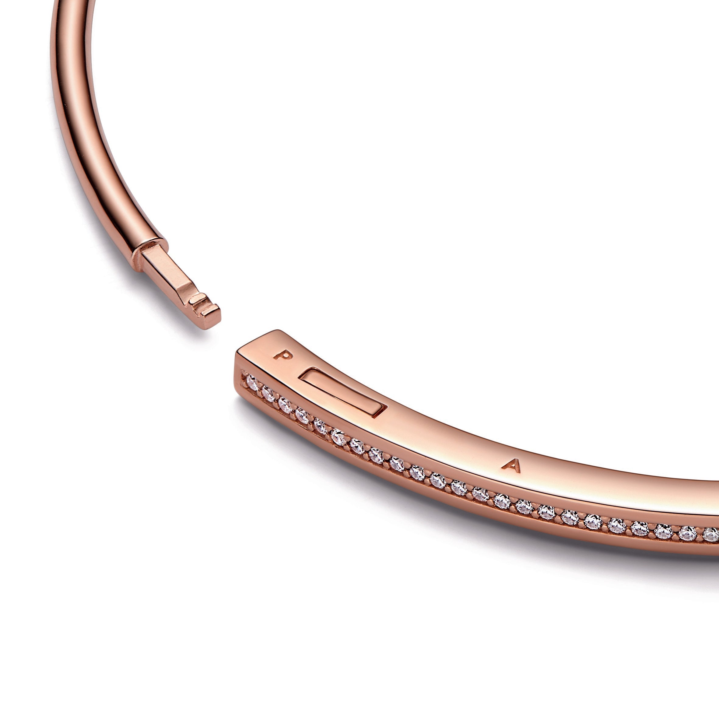 PANDORA Signature I-D Pavé Bangle 14K Rose Gold Plated Unique Metal Blend Bracelets Chain Bracelet Jewelry Gift