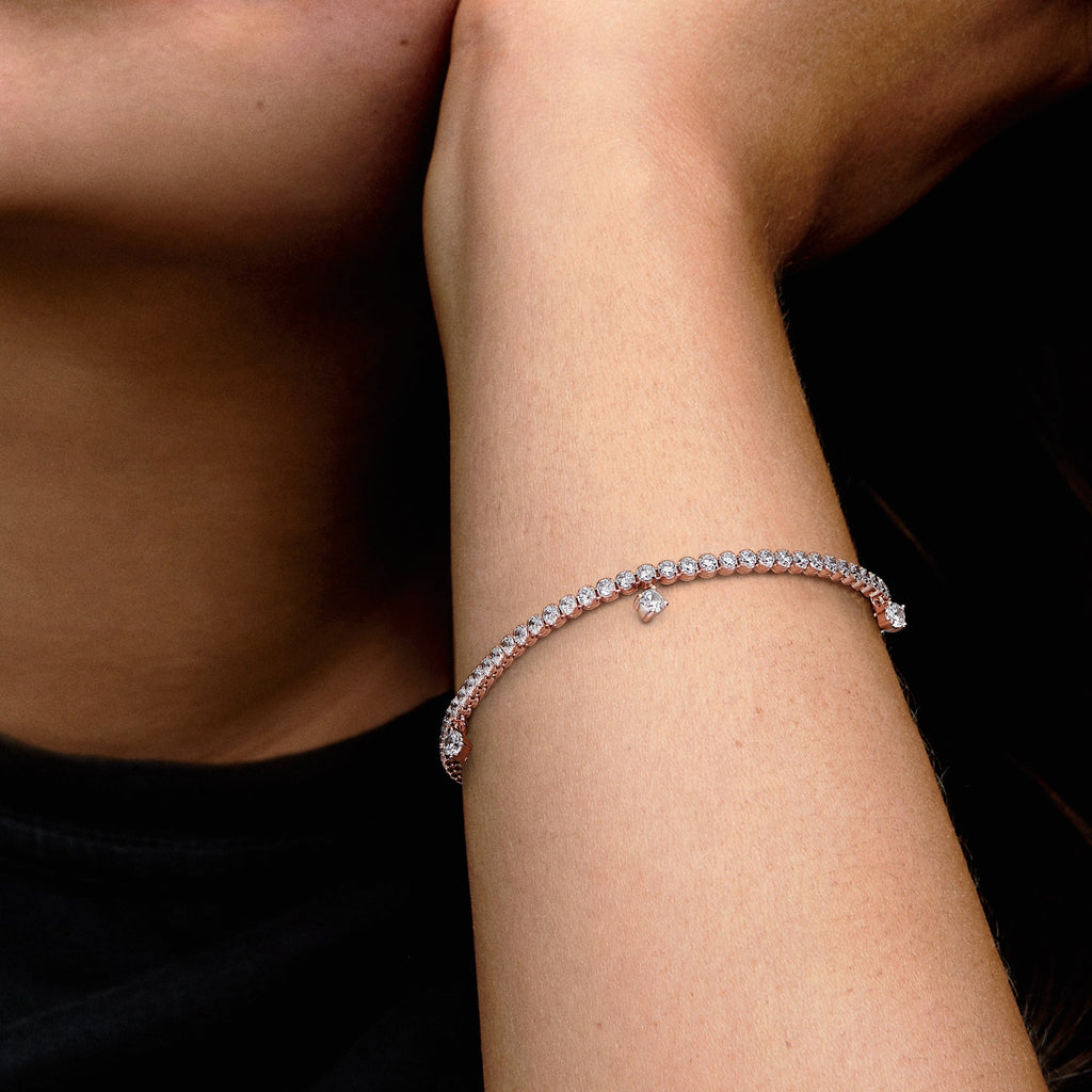 PANDORA Sparkling Drops Tennis Bracelet 14K Rose Gold Plated Unique Metal Blend Weddings Bracelets Chain Bracelet Jewelry Gift