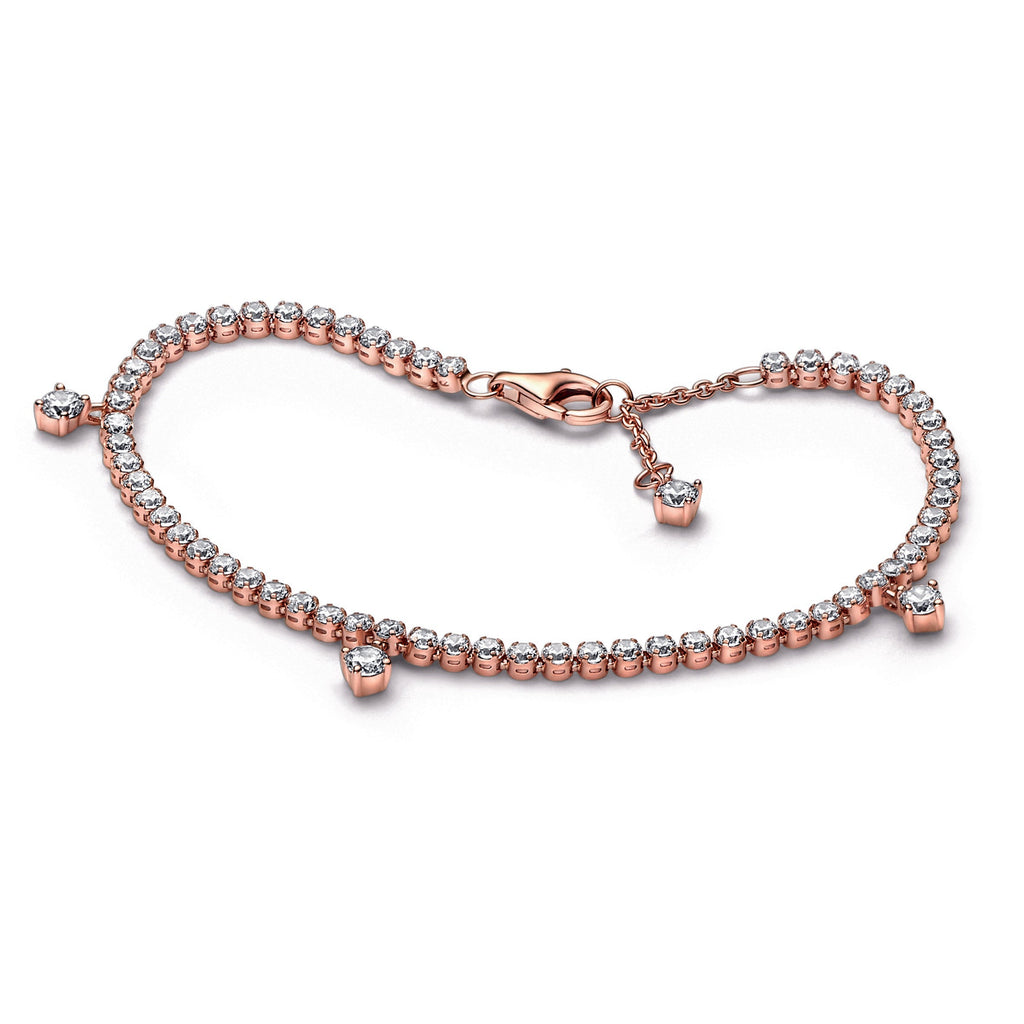 PANDORA Sparkling Drops Tennis Bracelet 14K Rose Gold Plated Unique Metal Blend Weddings Bracelets Chain Bracelet Jewelry Gift