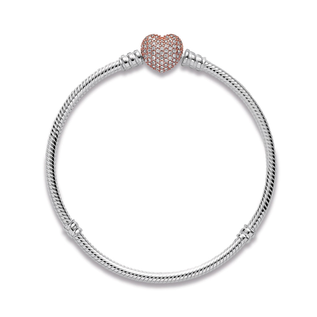 PANDORA Moments Pavé Heart Clasp Snake Chain Bracelet 14K Rose Gold Plated Unique Metal Blend Bracelets Jewelry Gift