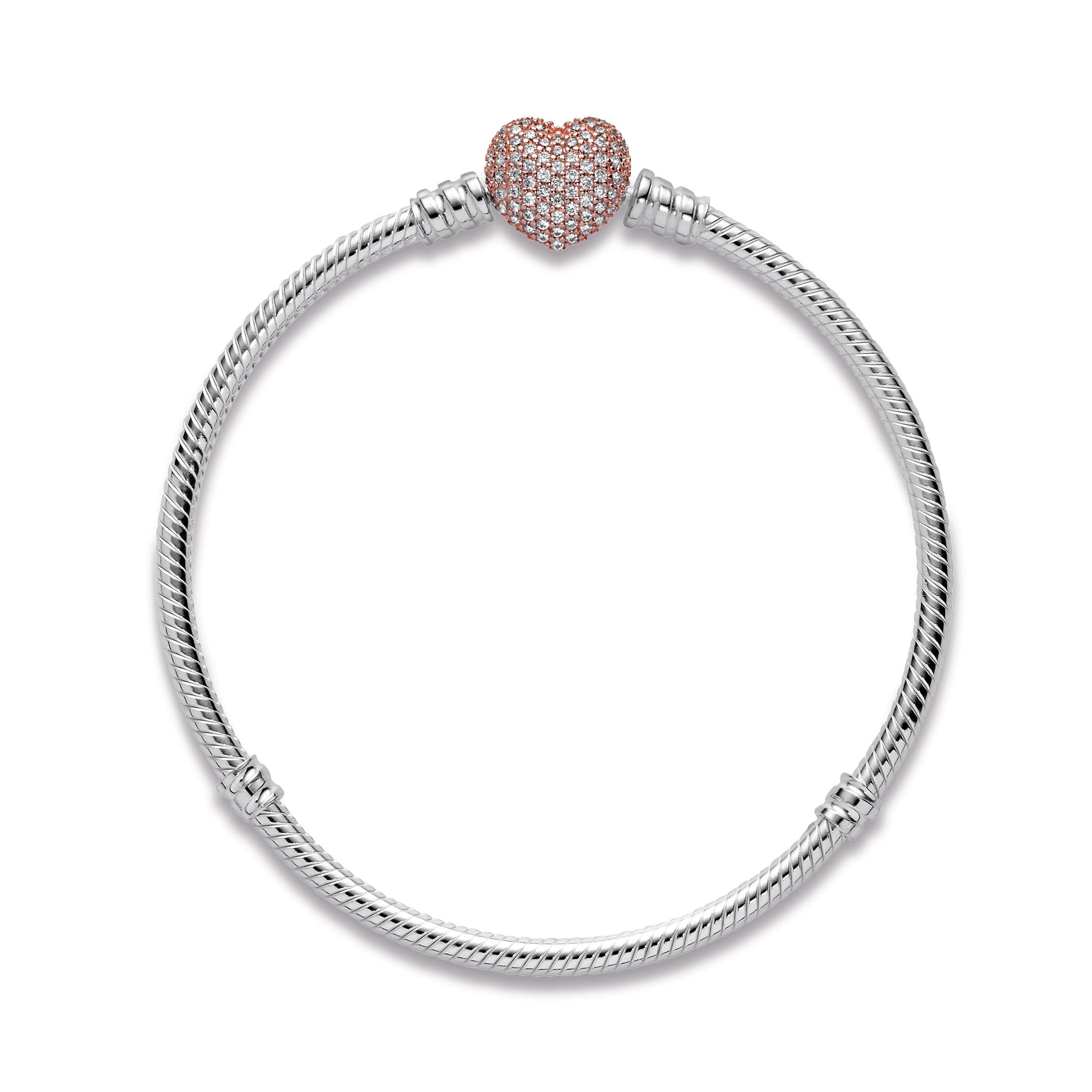 PANDORA Moments Pavé Heart Clasp Snake Chain Bracelet 14K Rose Gold Plated Unique Metal Blend Bracelets Jewelry Gift