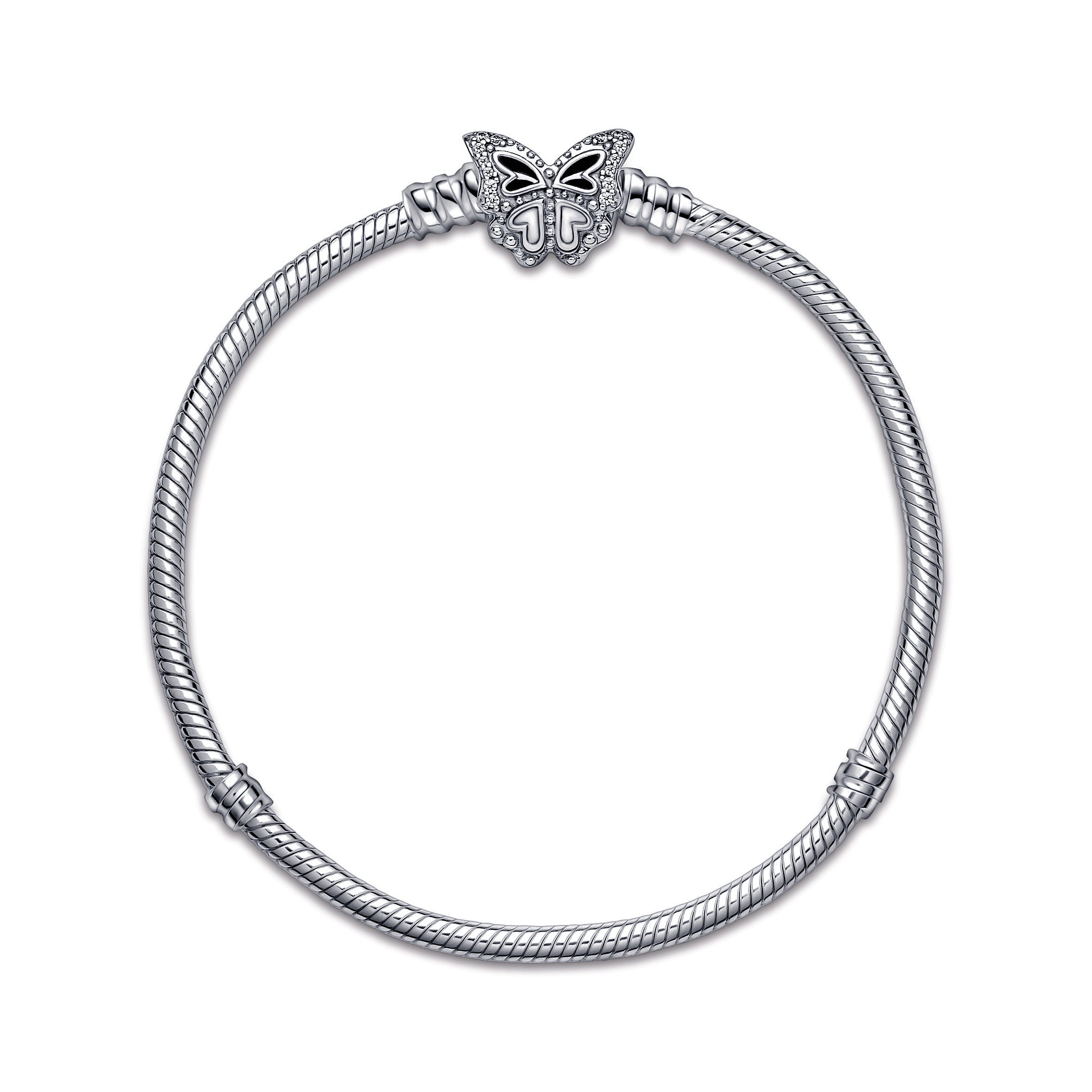 PANDORA Moments Butterfly Clasp Snake Chain Bracelet Cubic Zirconia Bracelets Jewelry Gift