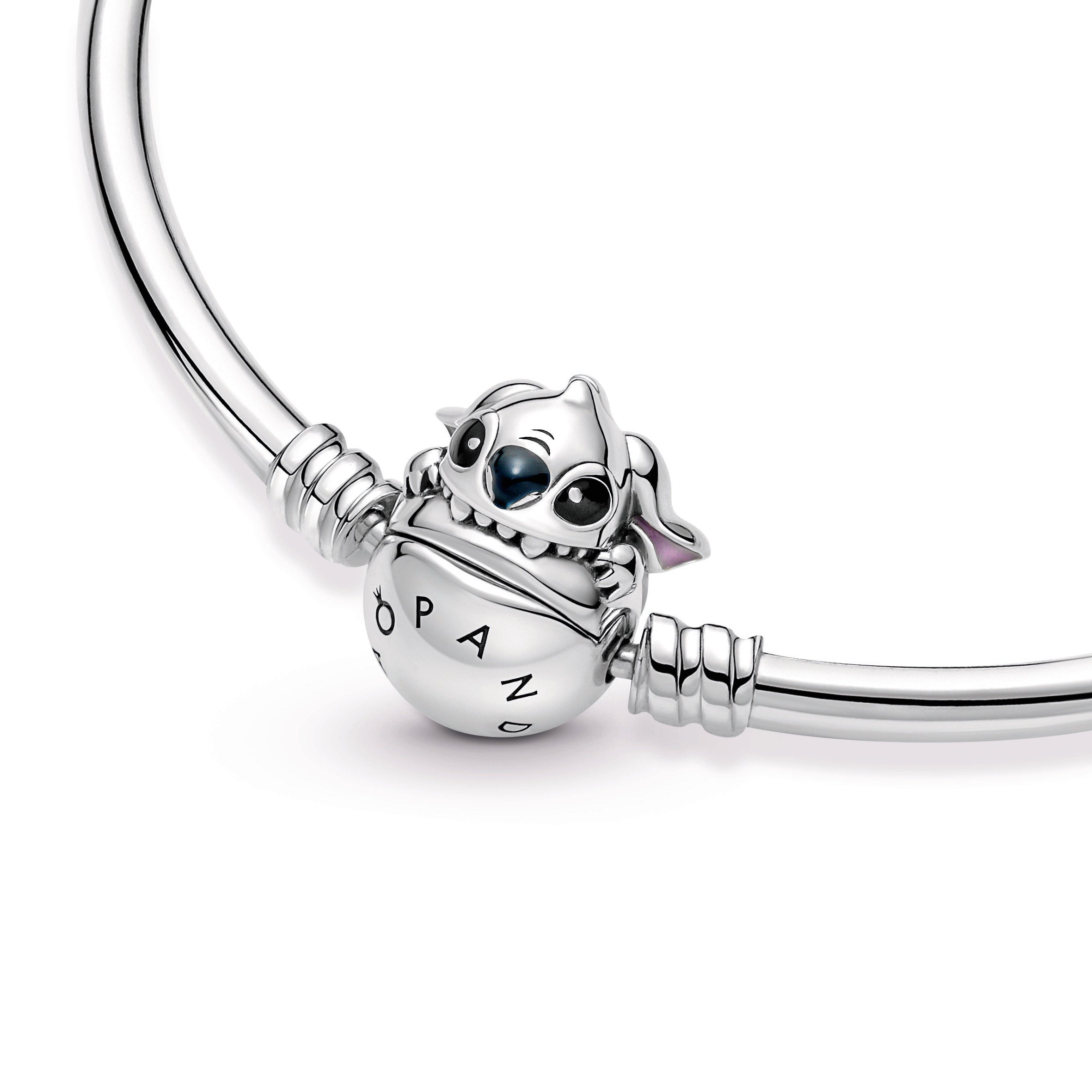 PANDORA Moments Disney Stitch Biting Clasp Bangle Sterling Silver Bracelets Chain Bracelet Jewelry Gift