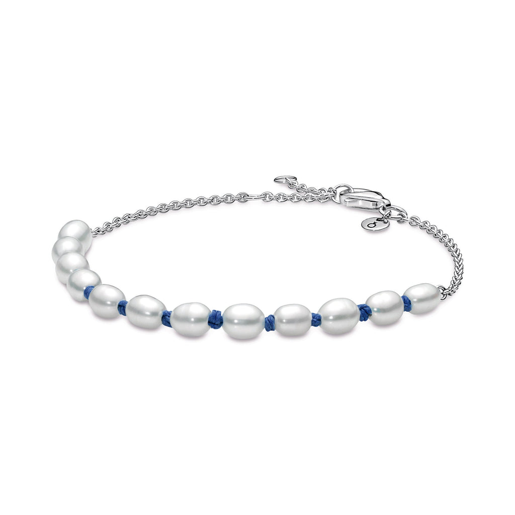 PANDORA Freshwater Cultured Pearl Blue Cord Chain Bracelet Bracelets Jewelry Gift