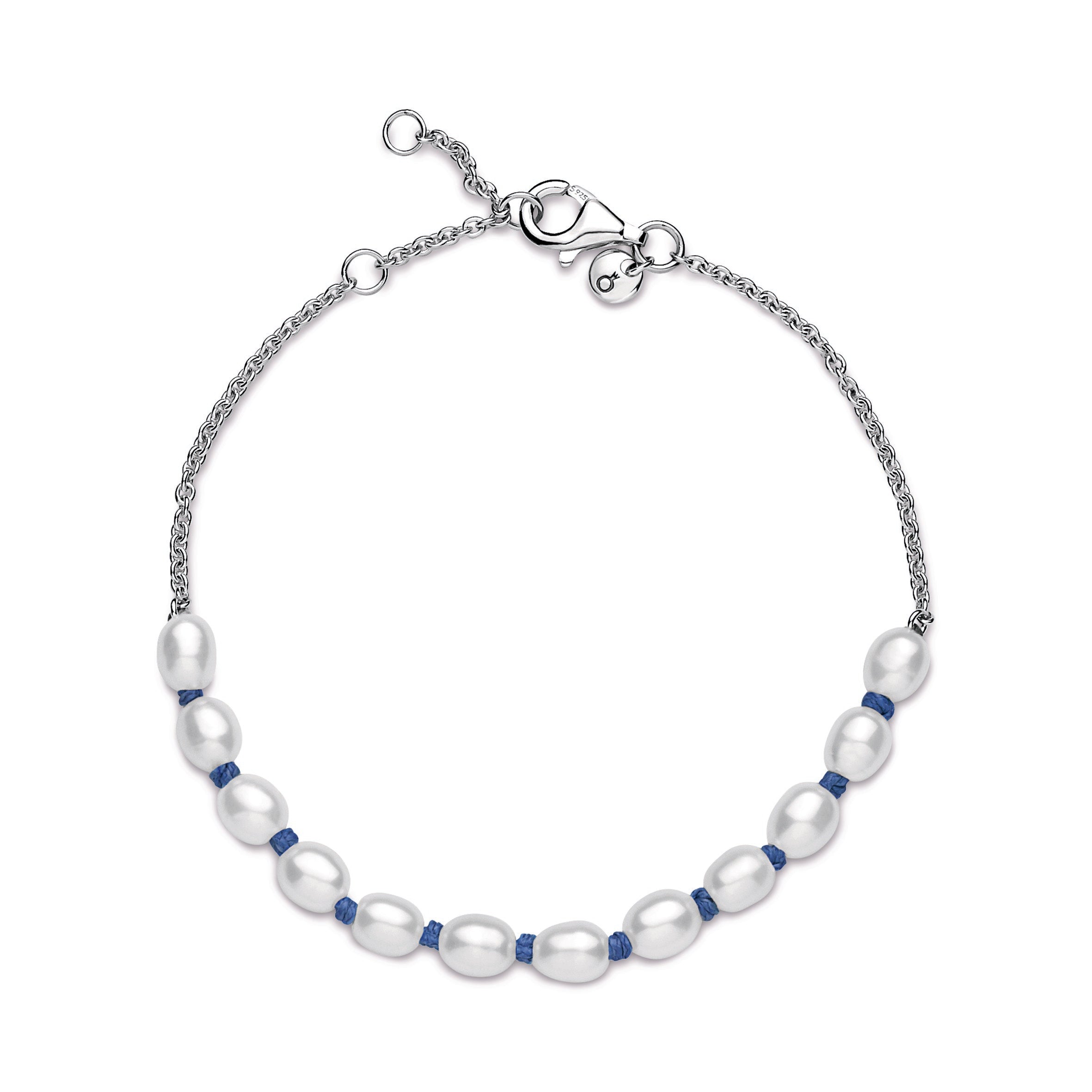 PANDORA Freshwater Cultured Pearl Blue Cord Chain Bracelet Bracelets Jewelry Gift