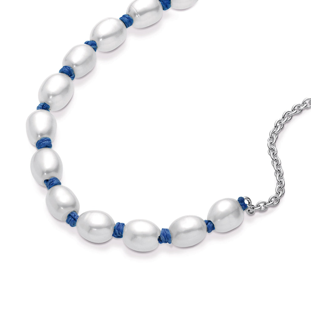 PANDORA Freshwater Cultured Pearl Blue Cord Chain Bracelet Bracelets Jewelry Gift