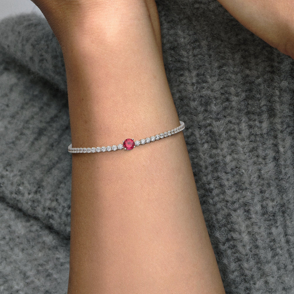 PANDORA Red Sparkling Round Pavé Tennis Bracelet Crystals Weddings Bracelets Chain Bracelet Jewelry Gift