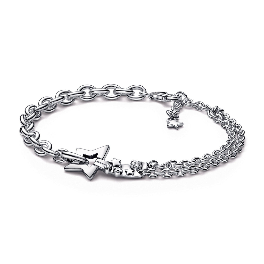 PANDORA Shooting Star Double Chain Bracelet Cubic Zirconia Bracelets Jewelry Gift