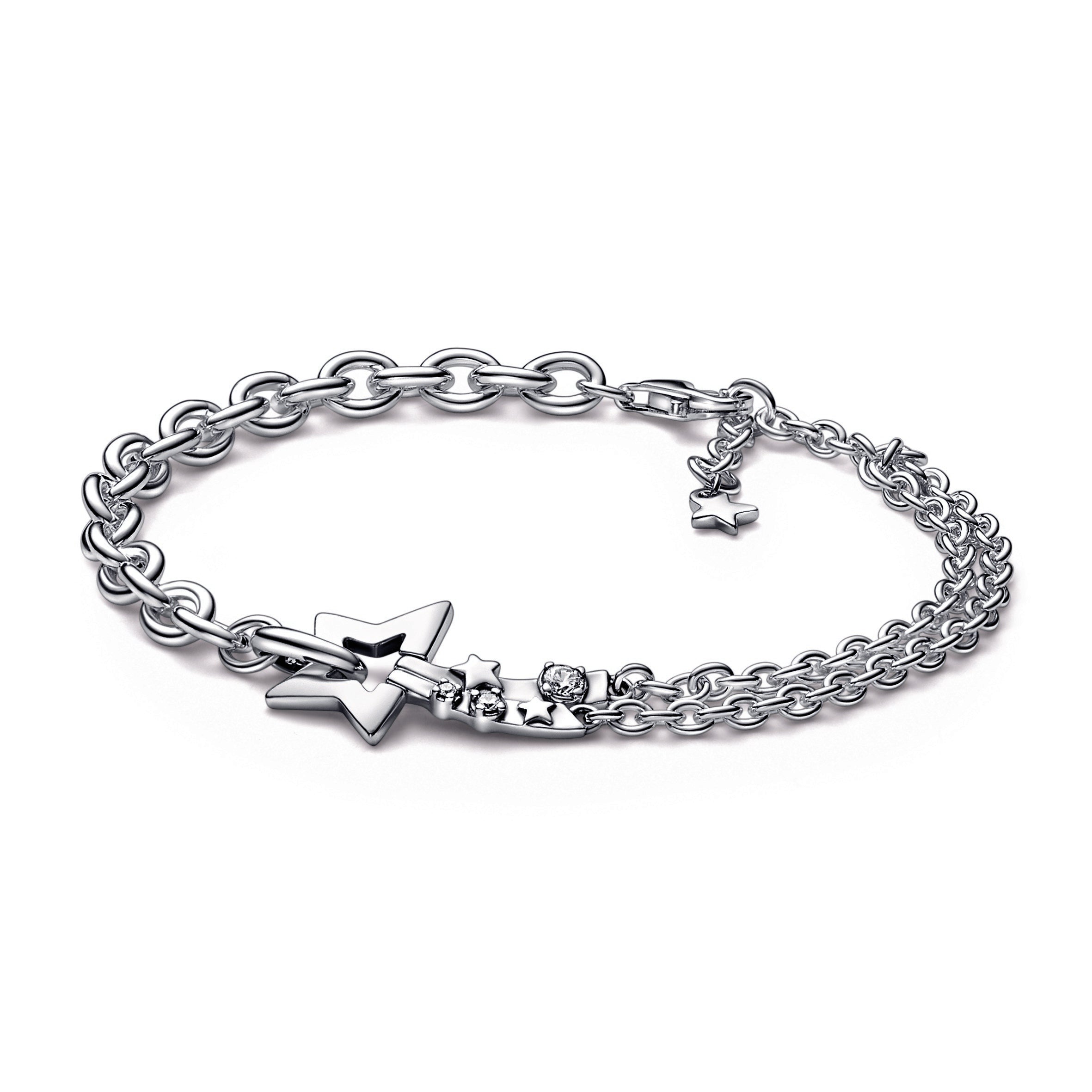 PANDORA Shooting Star Double Chain Bracelet Cubic Zirconia Bracelets Jewelry Gift