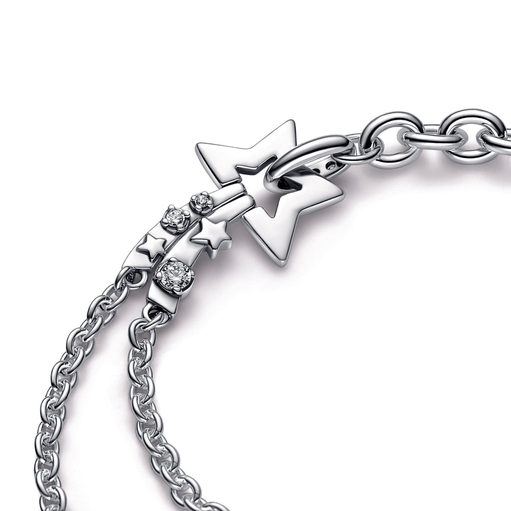 PANDORA Shooting Star Double Chain Bracelet Cubic Zirconia Bracelets Jewelry Gift