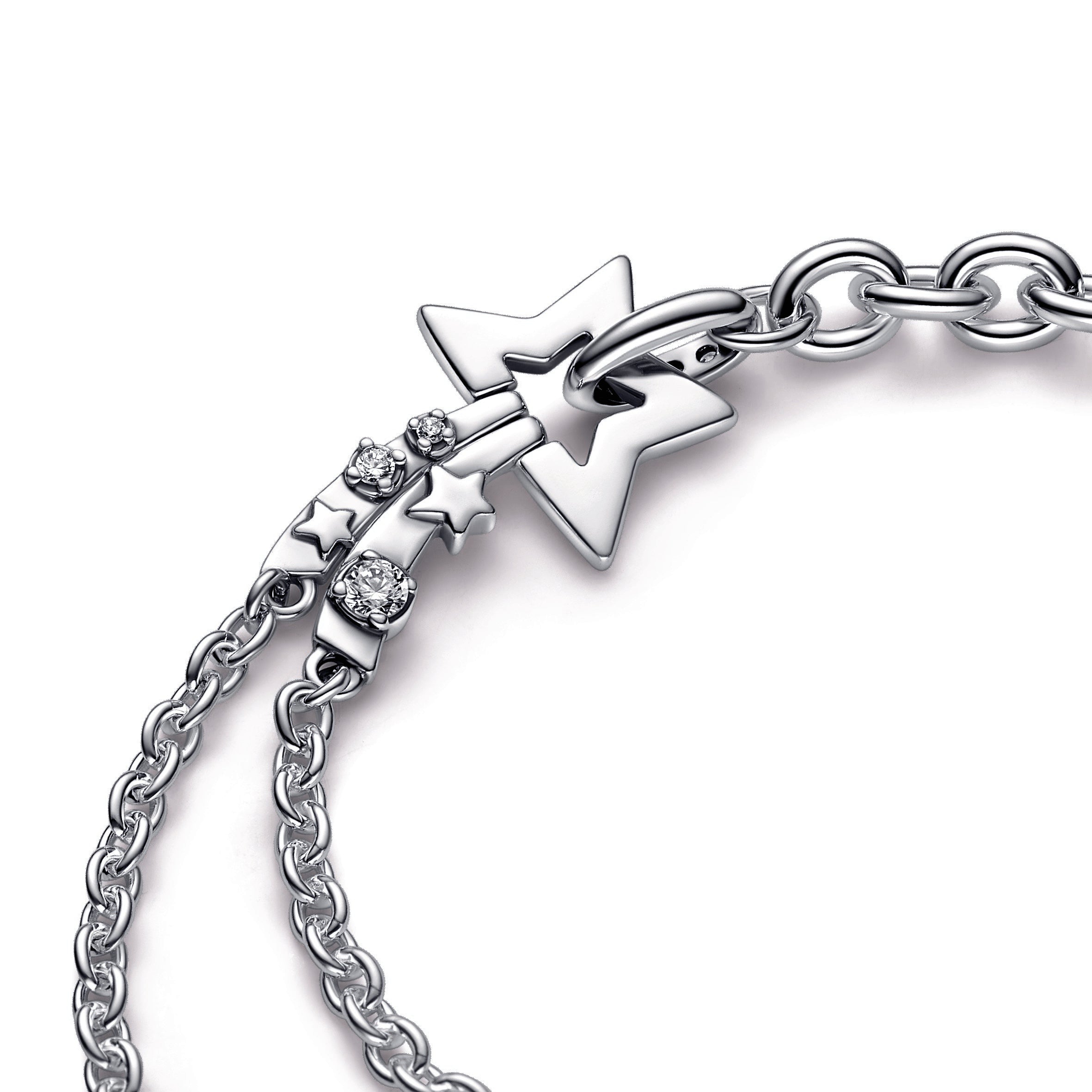 PANDORA Shooting Star Double Chain Bracelet Cubic Zirconia Bracelets Jewelry Gift